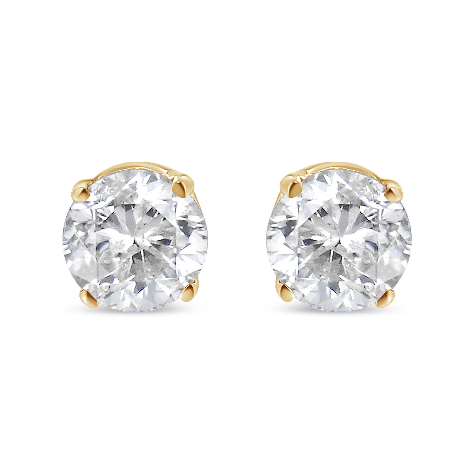 14K Yellow Gold 1/2 Cttw Round-Cut Diamond Solitaire Stud Earrings (O-P Color, SI2-I1 Clarity) - Friggin Jewelry