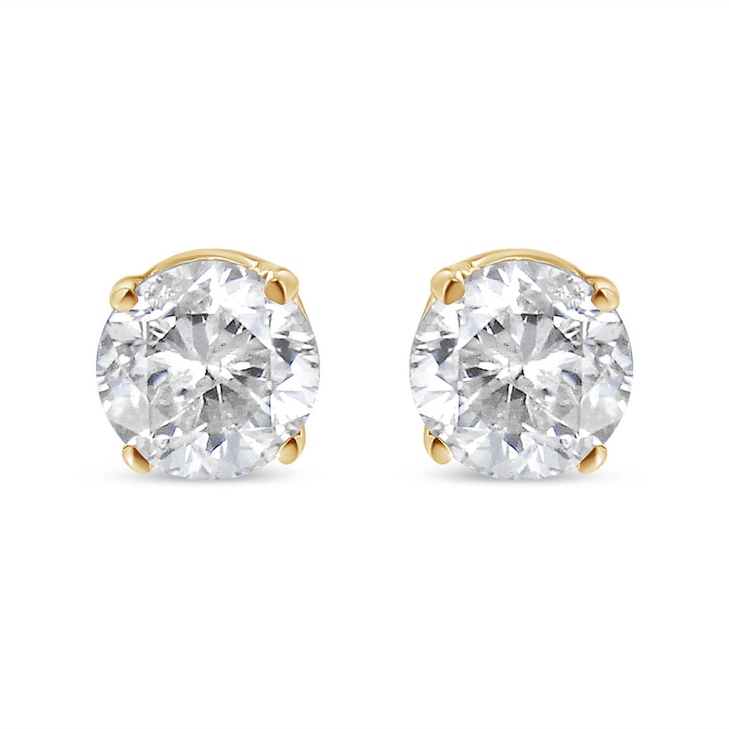 Aretes tipo botón con cierre a presión, de oro amarillo de 14 quilates, 1/2 ct, 4 puntas y diamante solitario de talla redonda brillante (OP, color, claridad SI2-I1) - Friggin Jewelry