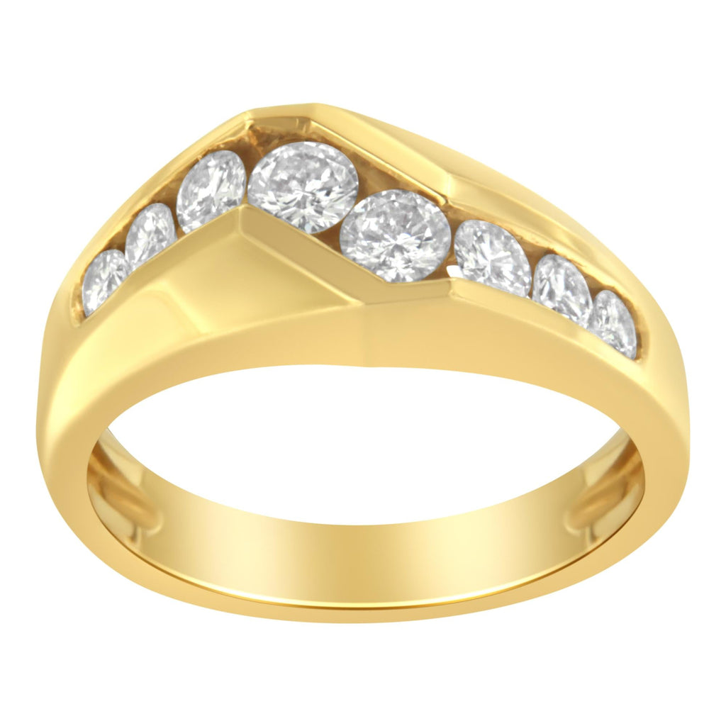 14KT Yellow Gold Men's Round Cut Diamond Ring (1 cttw, H-I Color, SI2-I1 Clarity) - Friggin Jewelry