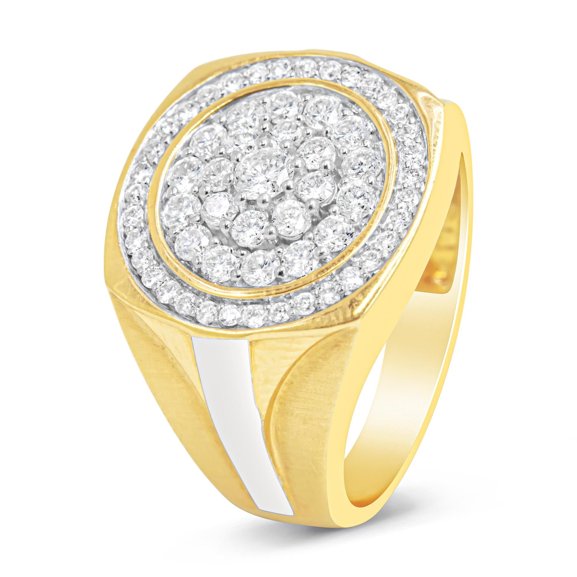 10K Yellow Gold 1 1/2 Cttw Diamond Cluster and Halo Signet Mens Ring (K-L Color, I1-I2 Clarity) - Friggin Jewelry