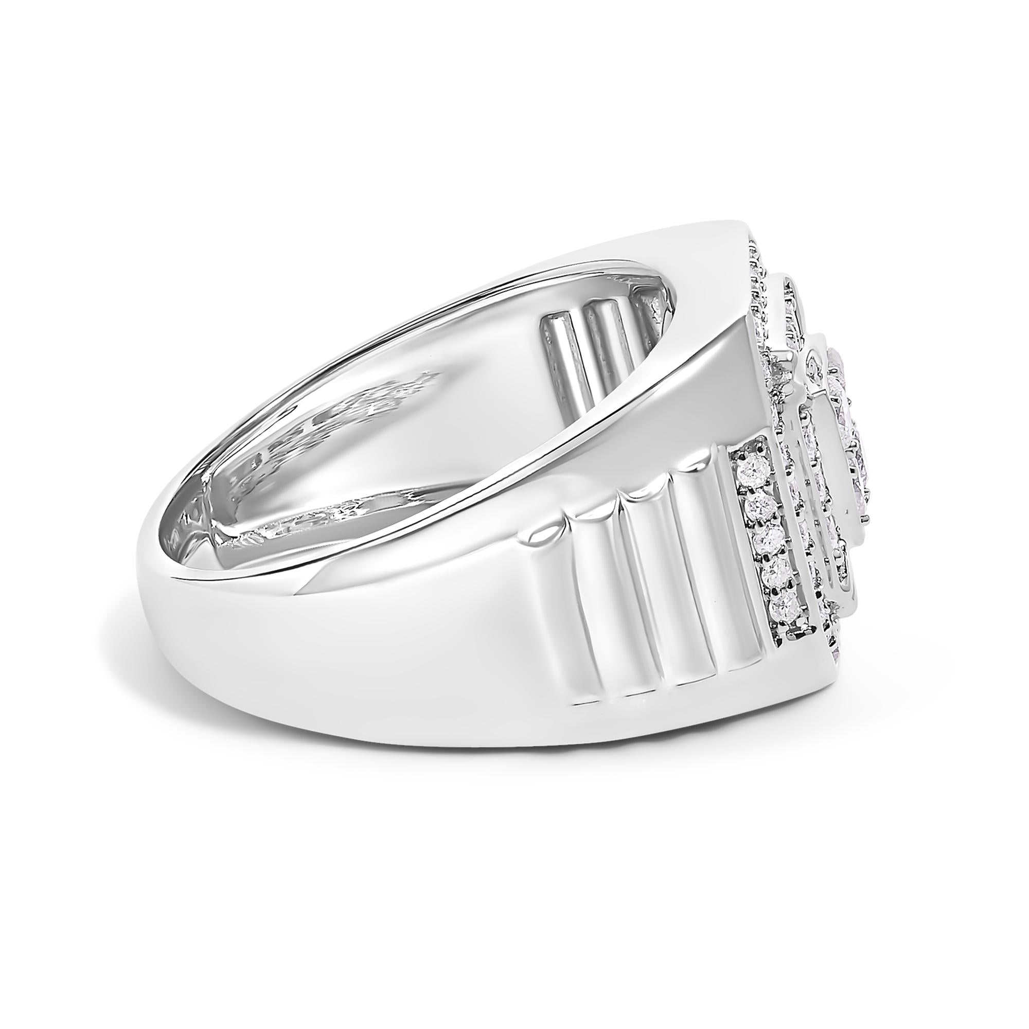 Men's 10K White Gold 1.00 Cttw Diamond Octagonal Signet Style Band Ring (I-J Color, I1-I2 Clarity) - Friggin Jewelry