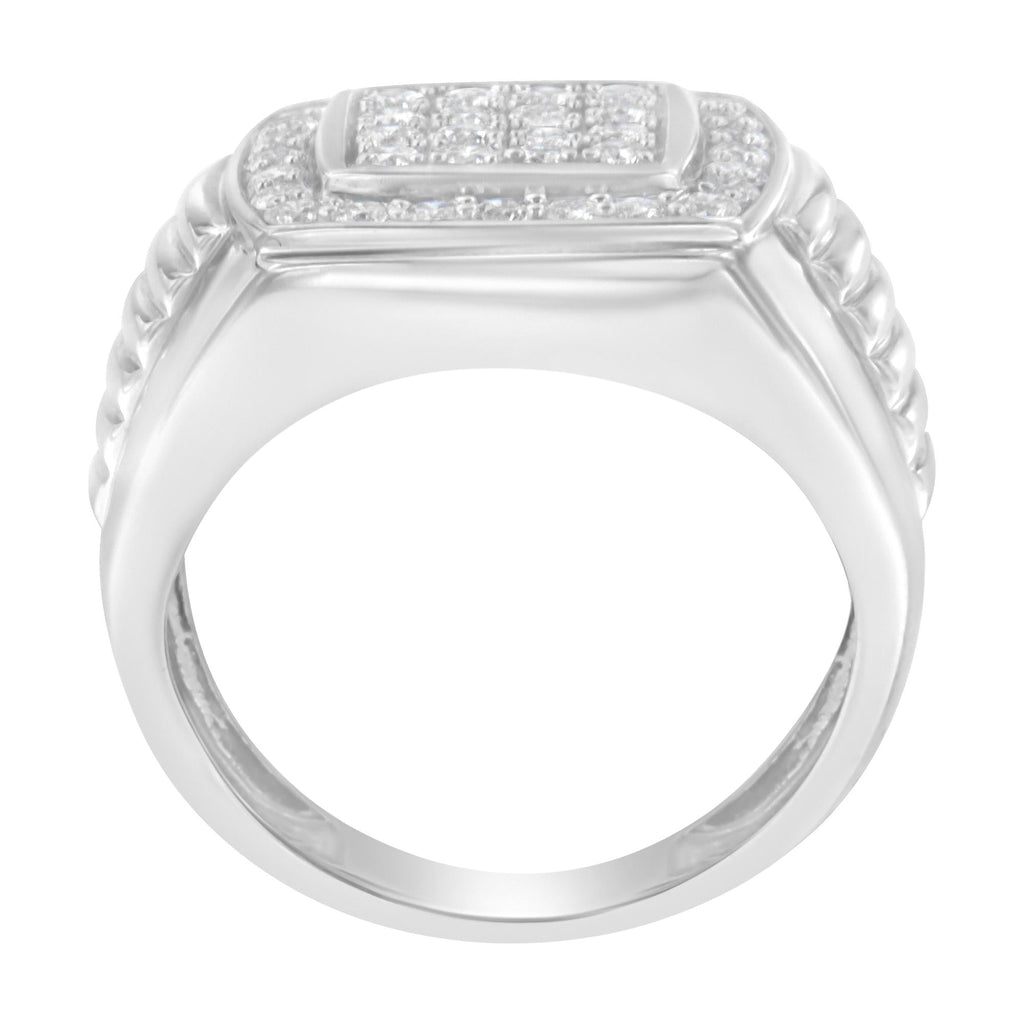 14K White Gold Men's Diamond Squared Band Ring (1 cttw, H-I Color, SI2-I1 Clarity) - Friggin Jewelry