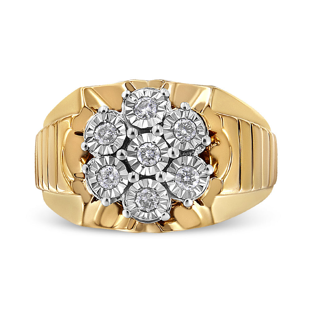 Anillo de diamantes florales engastados milagros de 1/3 ct en plata de ley 925 bañada en oro amarillo de 14 quilates (color IJ, claridad I1-I2) - Friggin Jewelry