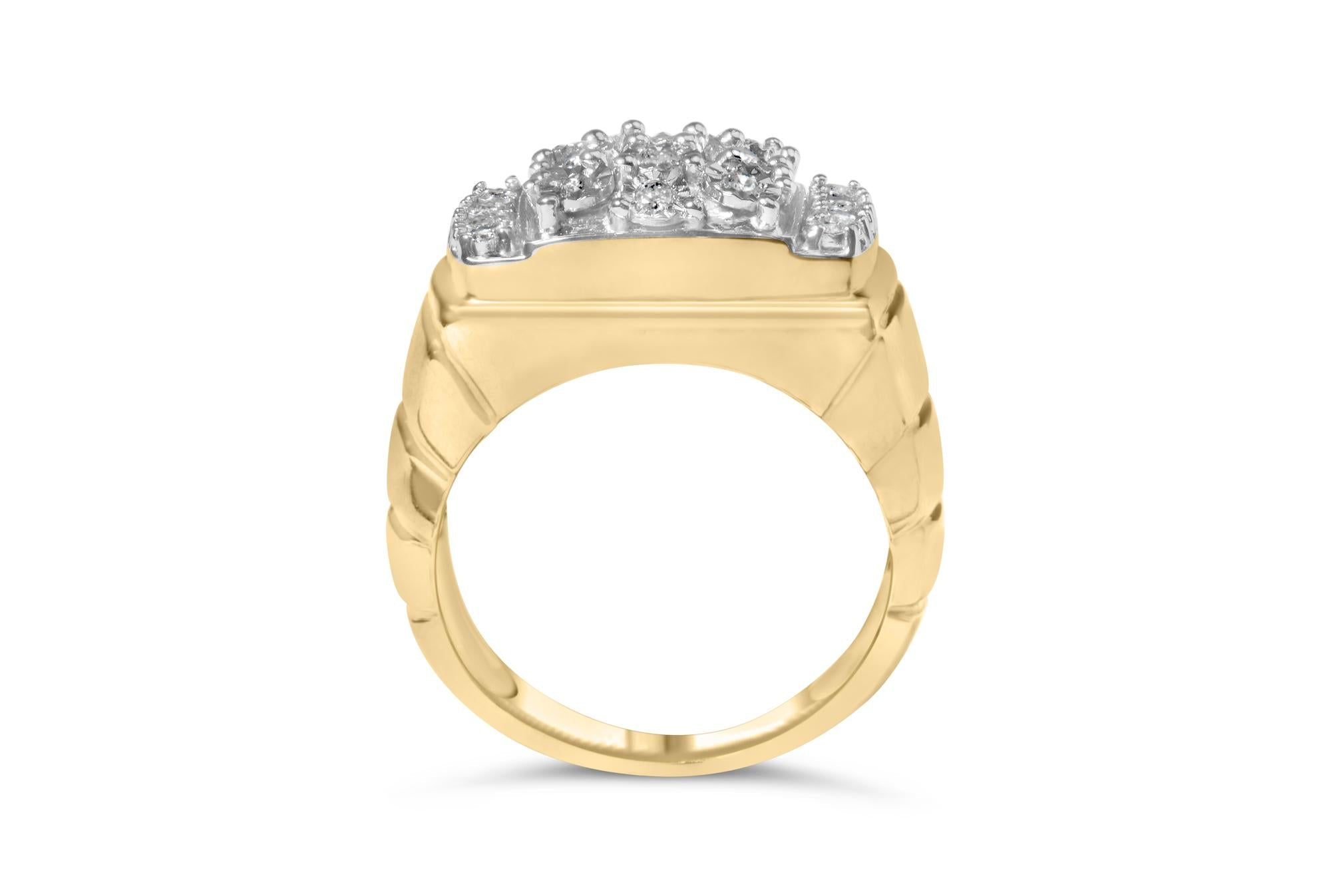 14K Yellow Gold Plated .925 Sterling Silver 3/8 Cttw Diamond Miracle Set Mens Cluster Cocktail Ring (I-J Color, I3 Clarity) - Friggin Jewelry