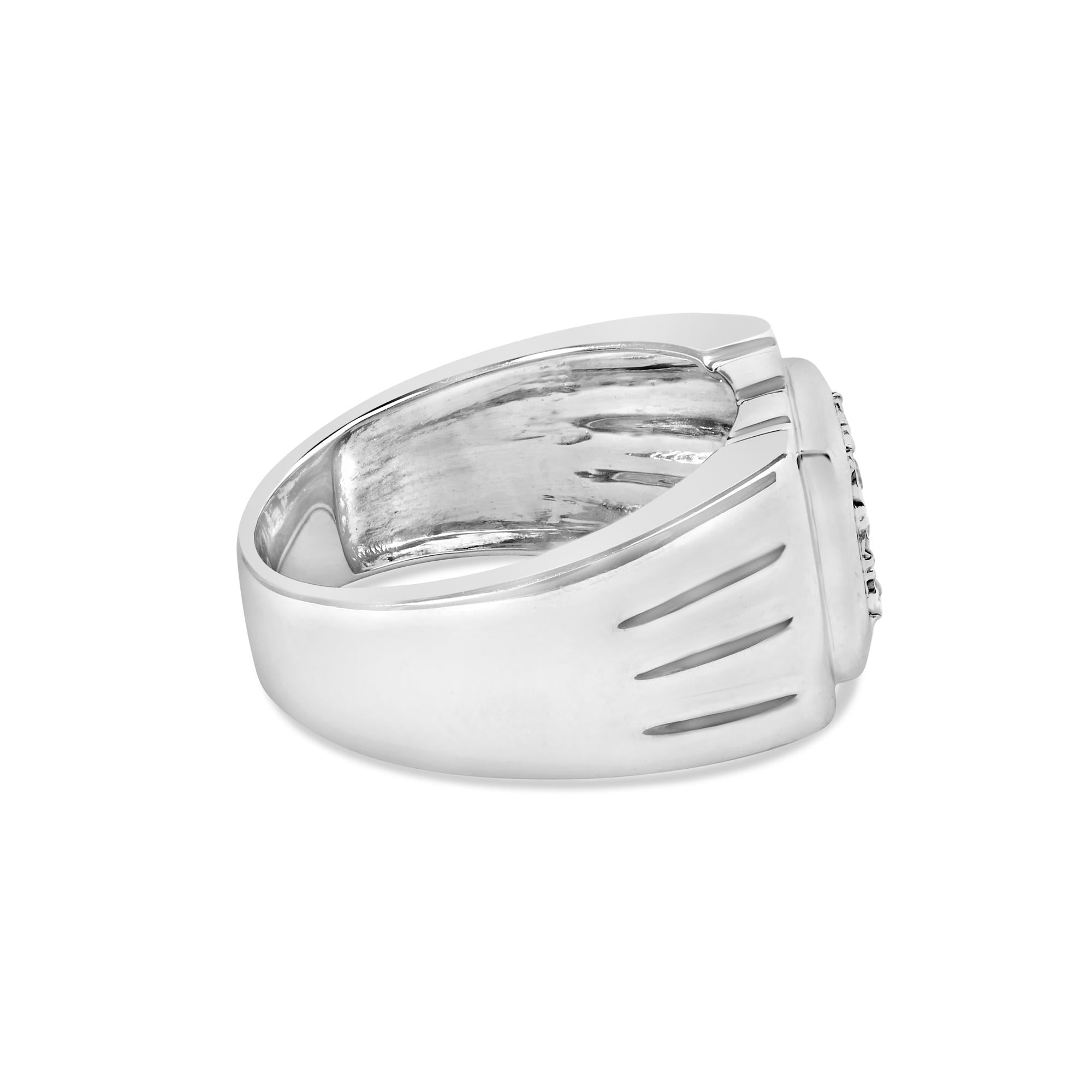 .925 Sterling Silver Diamond Accent Miracle-Set 9 Stone Ridged Band Gentlemen's Fashion Ring (I-J Color, I3 Clarity) - Size 10 - Friggin Jewelry