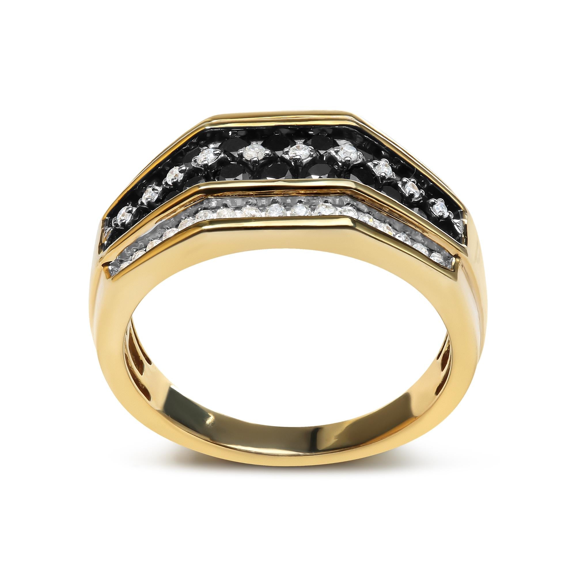 Men's 14K Yellow Gold Plated .925 Sterling Silver 1 1/2 Cttw White and Black Treated Diamond Cluster Ring (Black / I-J Color, I2-I3 Clarity) - Friggin Jewelry