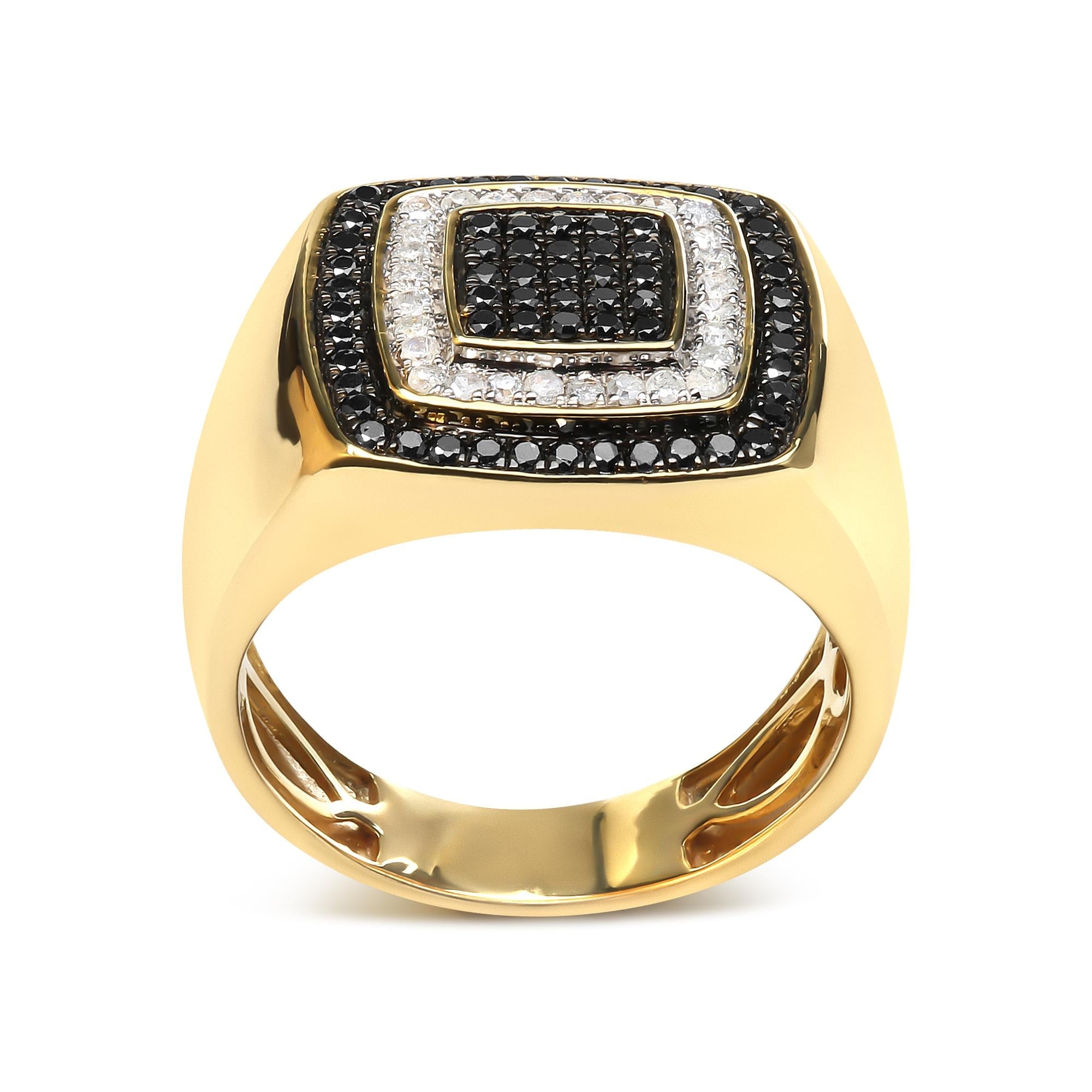 Men's 10K Yellow Gold 3/4 Cttw White and Black Treated Diamond Ring Band (Black / I-J Color, I2-I3 Clarity) - Friggin Jewelry