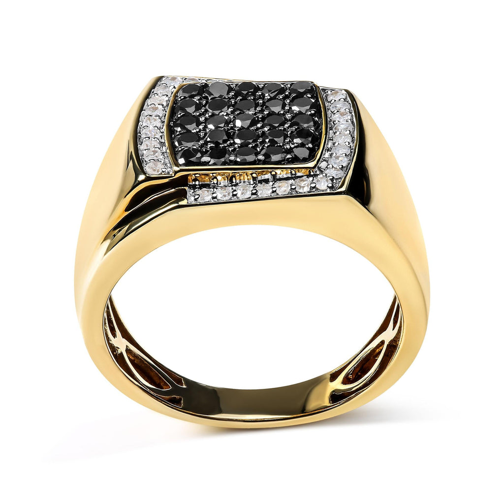 Men's 10K Yellow Gold 1.00 Cttw Cushion Cluster Black and White Diamond Statement Ring (I-J Color, I2-I3 Clarity) - Friggin Jewelry