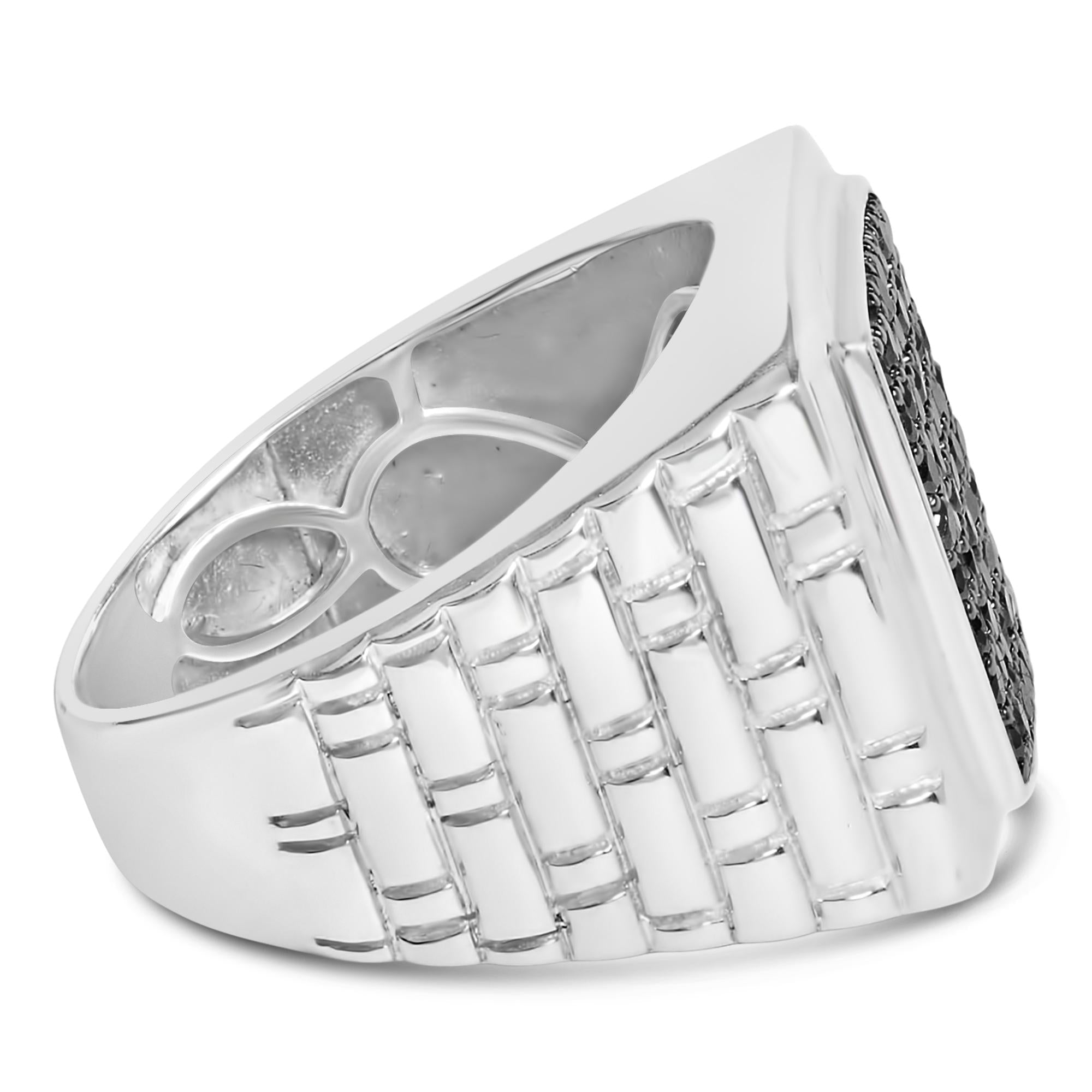 .925 Sterling Silver 1 1/4 Cttw Treated Black Diamond Cluster Men's Band Ring (Black Color, I2-I3 Clarity) - Friggin Jewelry