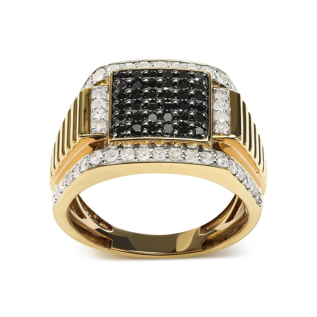 Anillo para hombre en plata de ley 925 bañada en oro amarillo de 14 quilates con diamantes blancos y negros de 1 1/2 quilates (color negro/IJ, claridad I2-I3) - Friggin Jewelry