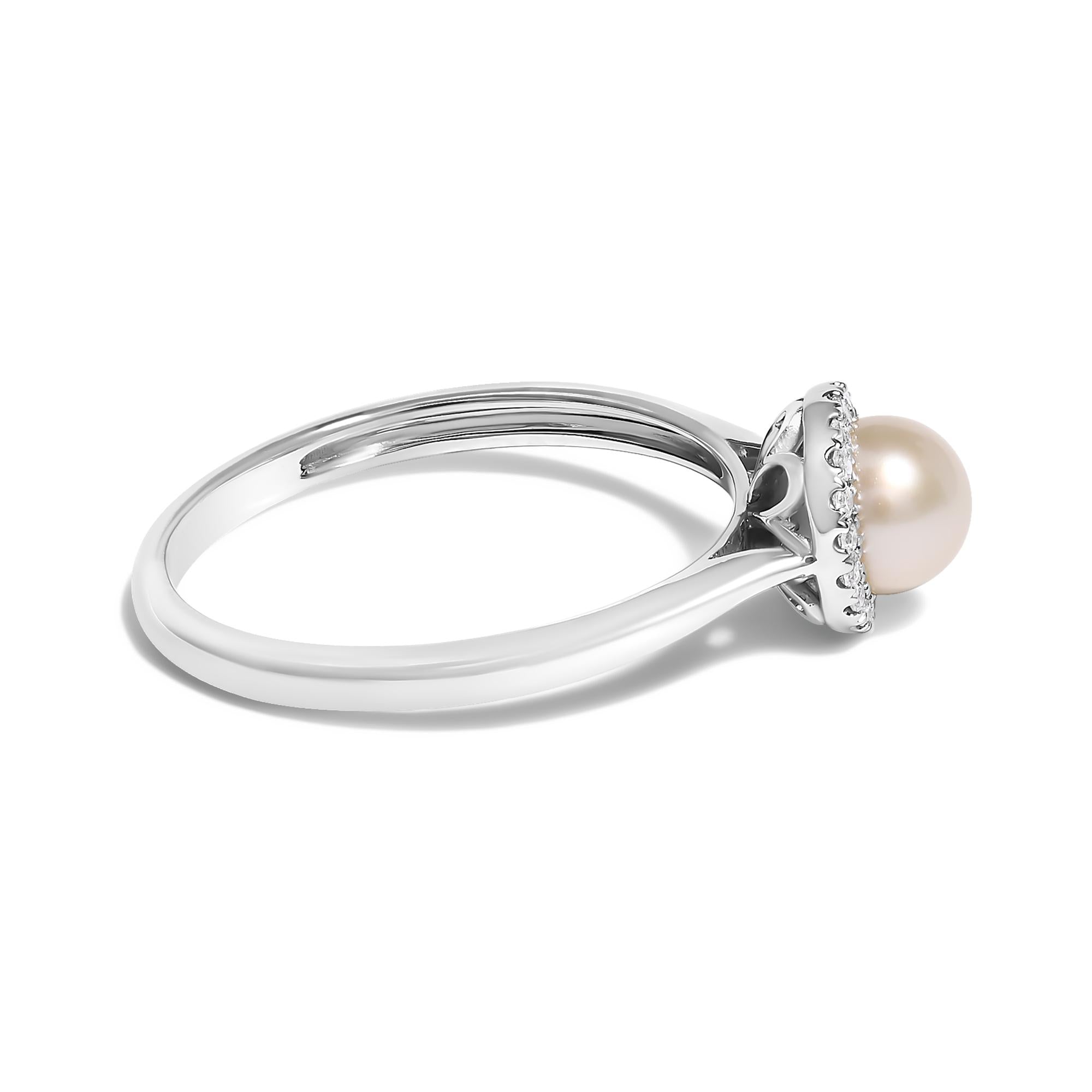 10K White Gold 5MM Cultured Freshwater Pearl  and Diamond Halo Ring (I-J Color, I1-I2 Clarity) - Friggin Jewelry