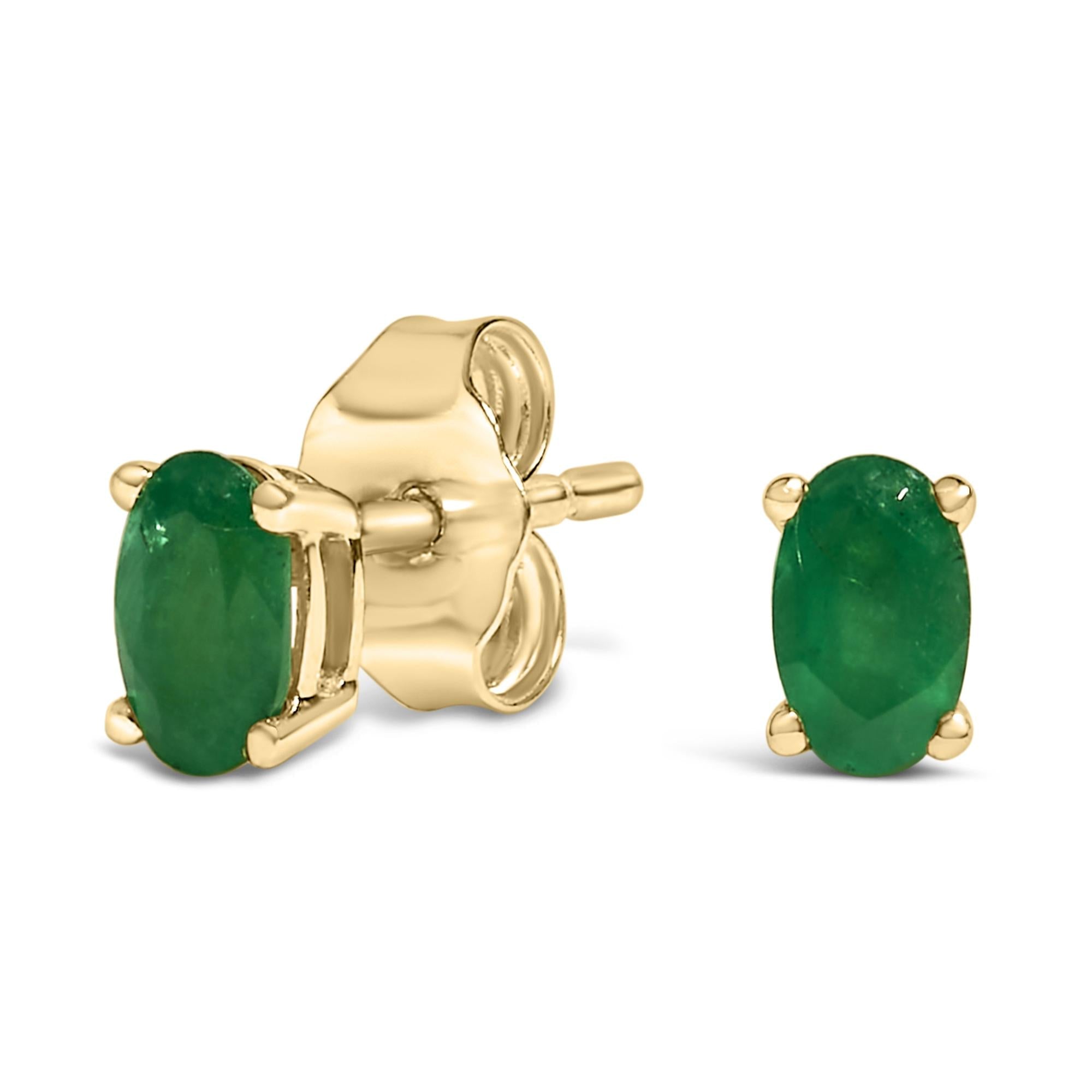 Pendientes de oro de 14 quilates con piedra de nacimiento de corte ovalado de 5 x 3 mm - Friggin Jewelry