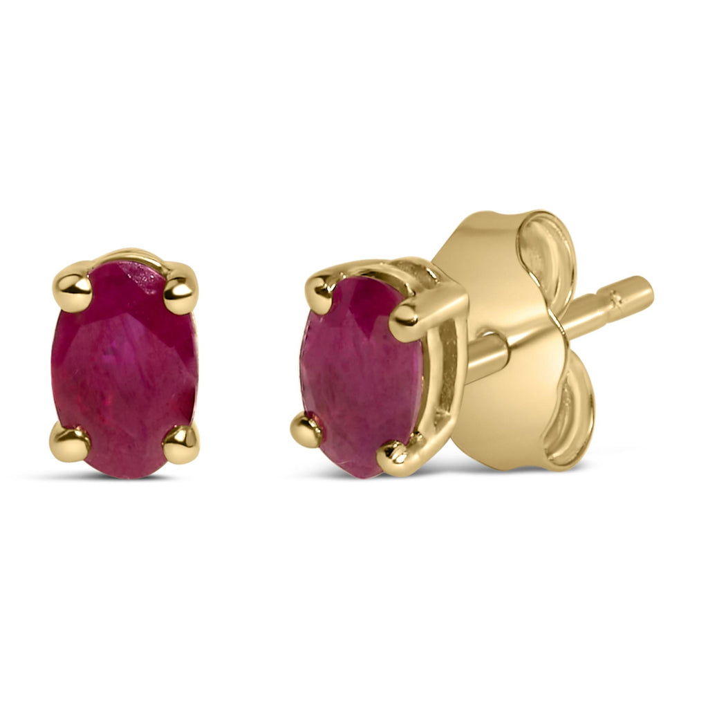 Pendientes de oro de 14 quilates con piedra de nacimiento de corte ovalado de 5 x 3 mm - Friggin Jewelry