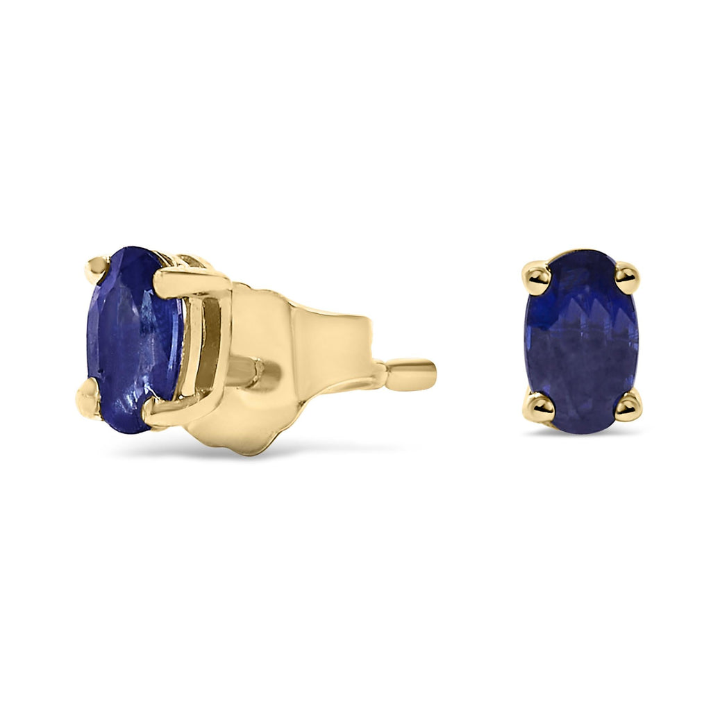 Pendientes de oro de 14 quilates con piedra de nacimiento de corte ovalado de 5 x 3 mm - Friggin Jewelry