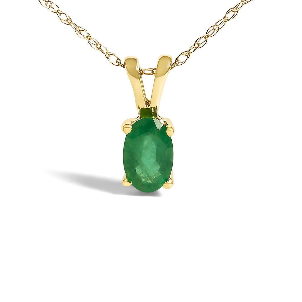 Collar con colgante solitario de esmeralda verde ovalada en oro amarillo de 14 quilates (45,7 cm) - Friggin Jewelry
