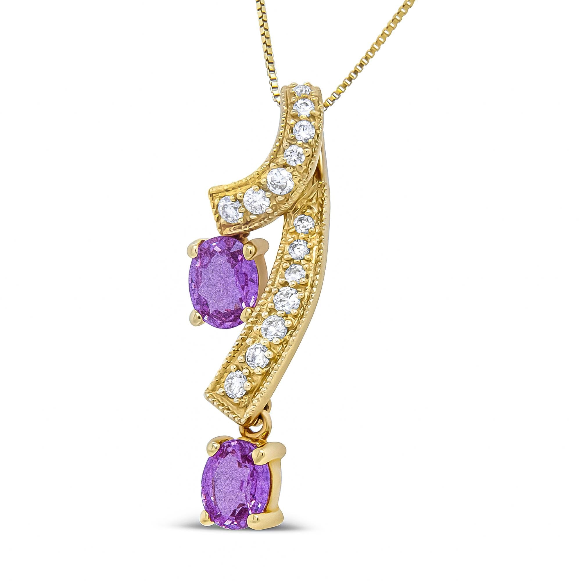 14K Yellow Gold 6x4mm Oval Pink Sapphire and 1/5 Cttw Round Diamond Pendant Necklace - (H-I Color, SI1-SI2 Clarity) - Friggin Jewelry