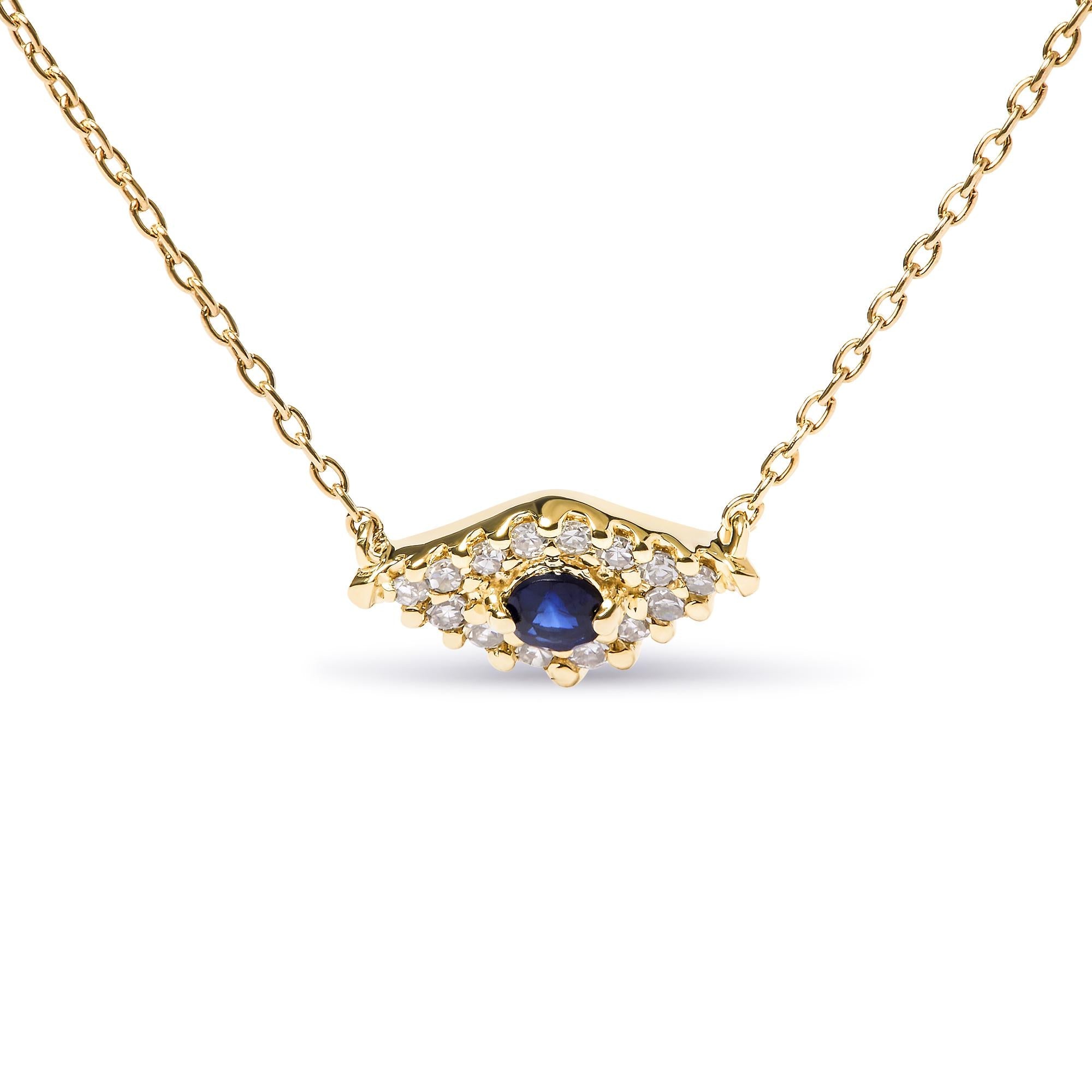 10K Yellow Gold Blue Sapphire and Diamond Accented Evil Eye 18" Inch Pendant Necklace (H-I Color, I1-I2 Clarity) - Friggin Jewelry