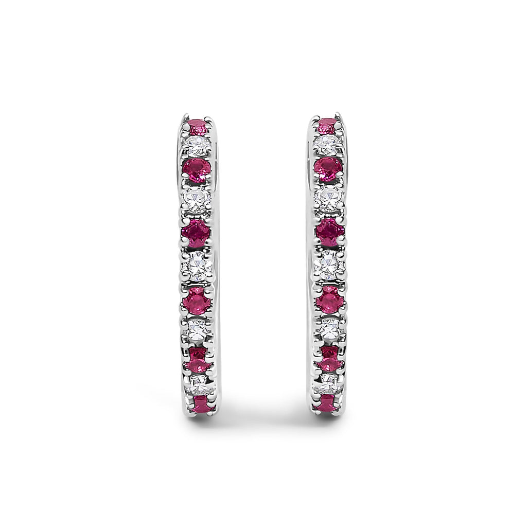 10K Gold Alternating Diamond and Red Ruby Huggie Hoop Earrings - Friggin Jewelry