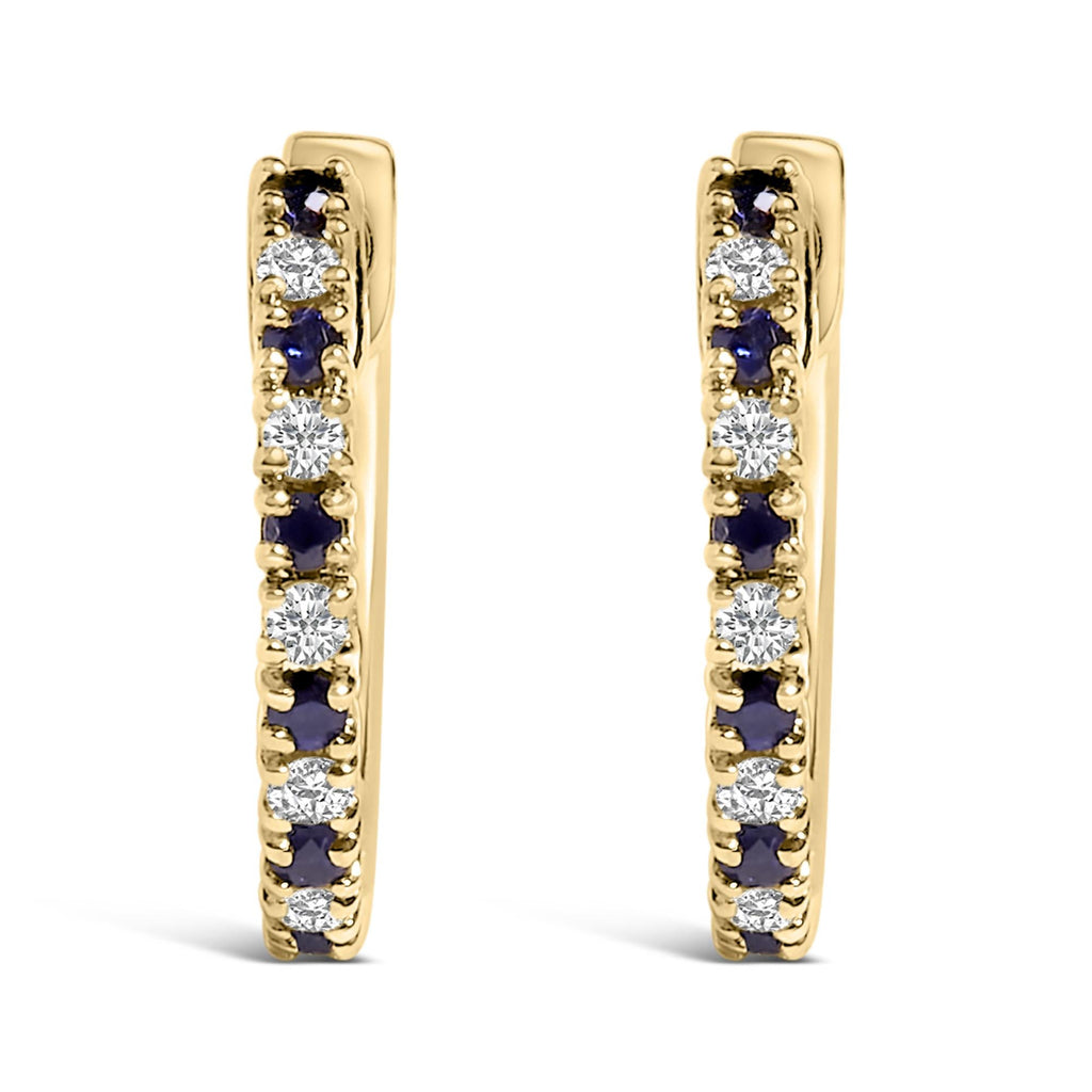 10K Yellow Gold Alternating Blue Sapphire 1/10 Cttw Diamond Huggy Hoop Earrings  (I-J Color, I1-I2 Clarity) - Friggin Jewelry
