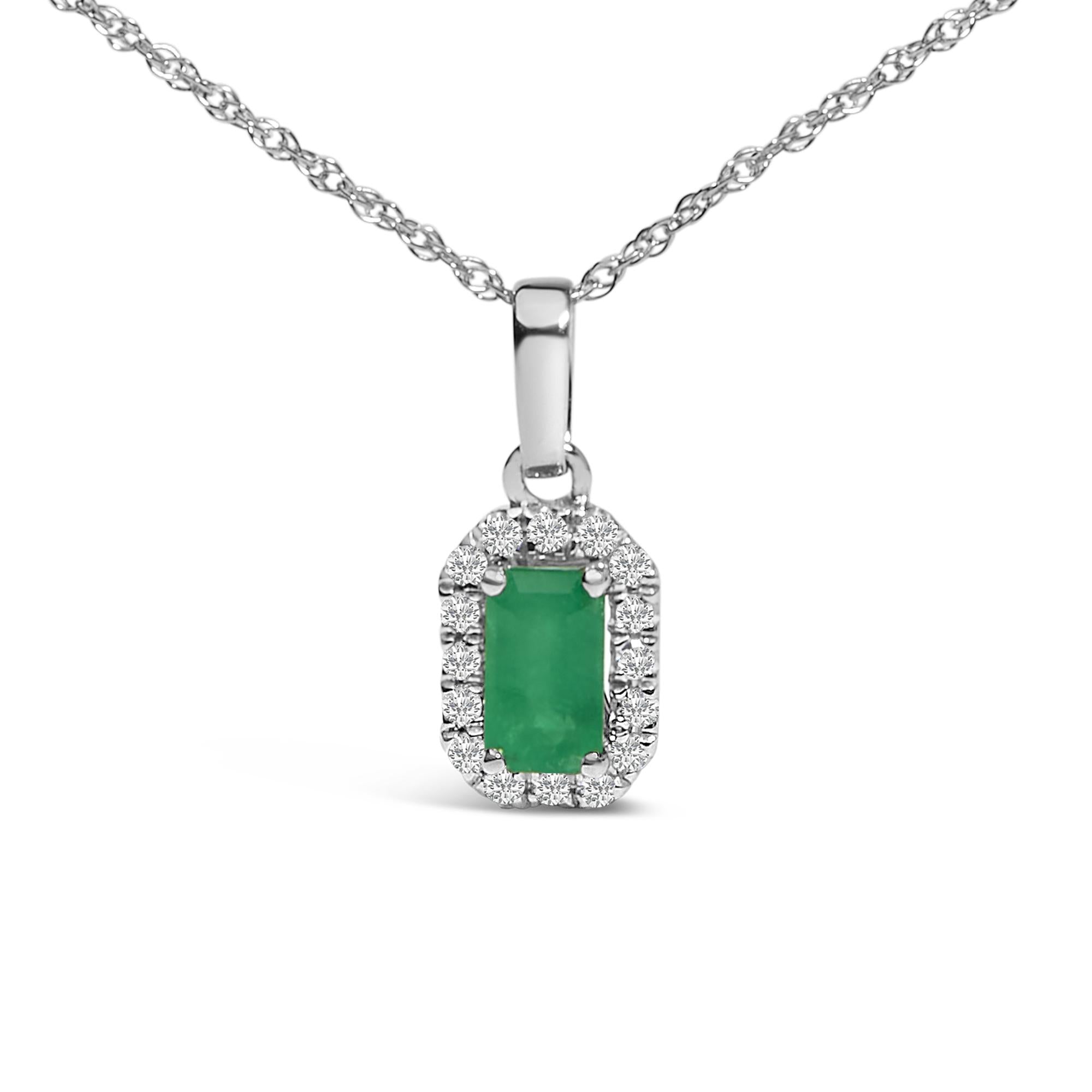 10K White Gold 5x3mm Gemstone and Diamond Accent Halo Octagonal Shape 18" Pendant Necklace (I-J Color, I1-I2 Clarity) - Friggin Jewelry