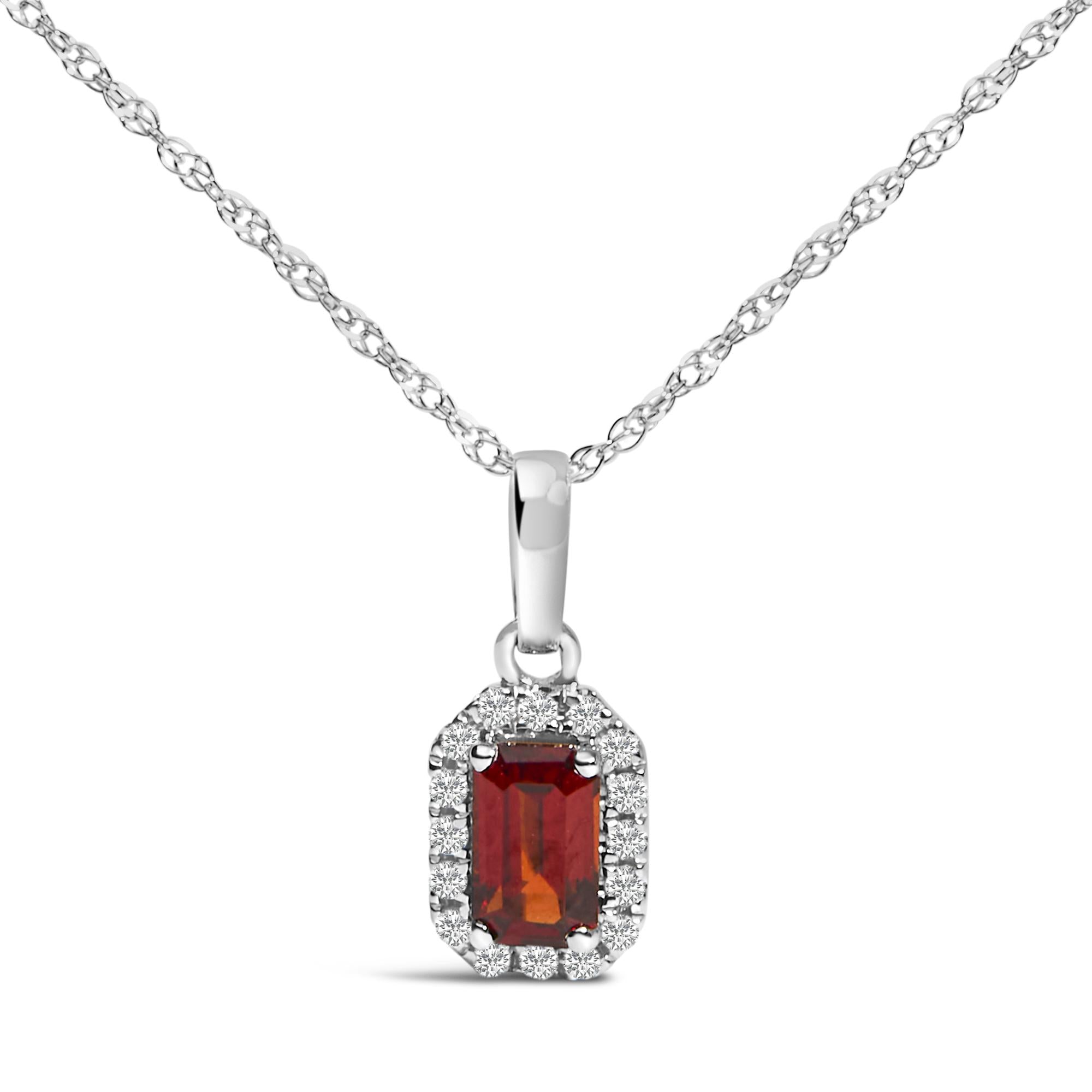 10K White Gold 5x3mm Gemstone and Diamond Accent Halo Octagonal Shape 18" Pendant Necklace (I-J Color, I1-I2 Clarity) - Friggin Jewelry