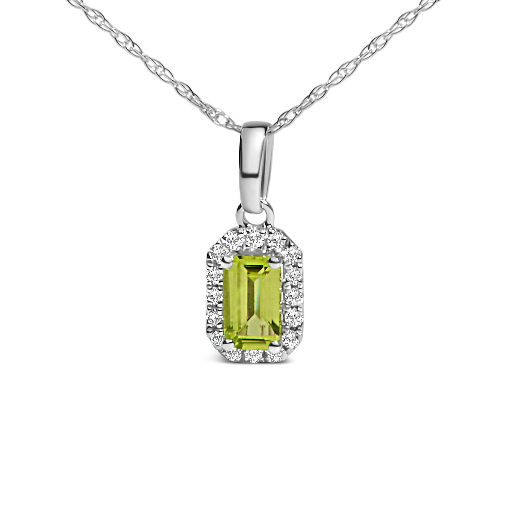 10K White Gold 5x3mm Gemstone and Diamond Accent Halo Octagonal Shape 18" Pendant Necklace (I-J Color, I1-I2 Clarity) - Friggin Jewelry