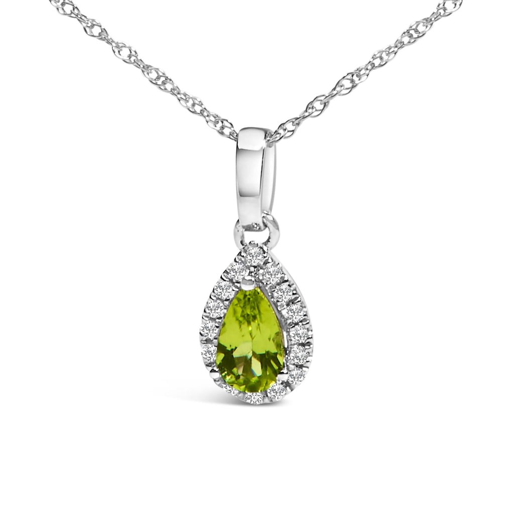 10K White Gold 5x3mm Gemstone and Diamond Accent Halo Pear Shape 18" Pendant Necklace (I-J Color, I1-I2 Clarity) - Friggin Jewelry