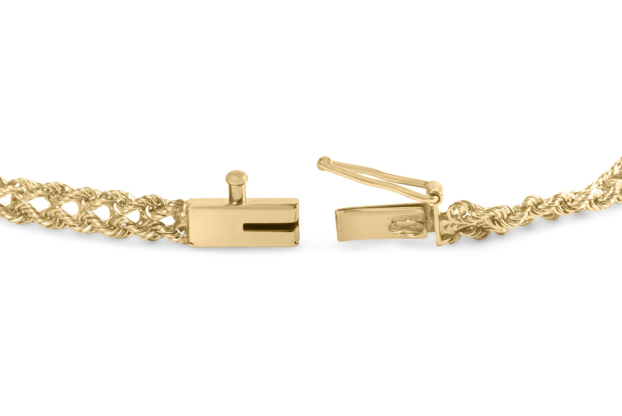 10K Yellow Gold 1/4 Cttw Round-Cut Diamond Basket Weave Rope Chain Style 7" Bracelet (H-I Color, I1-I2 Clarity) - Friggin Jewelry