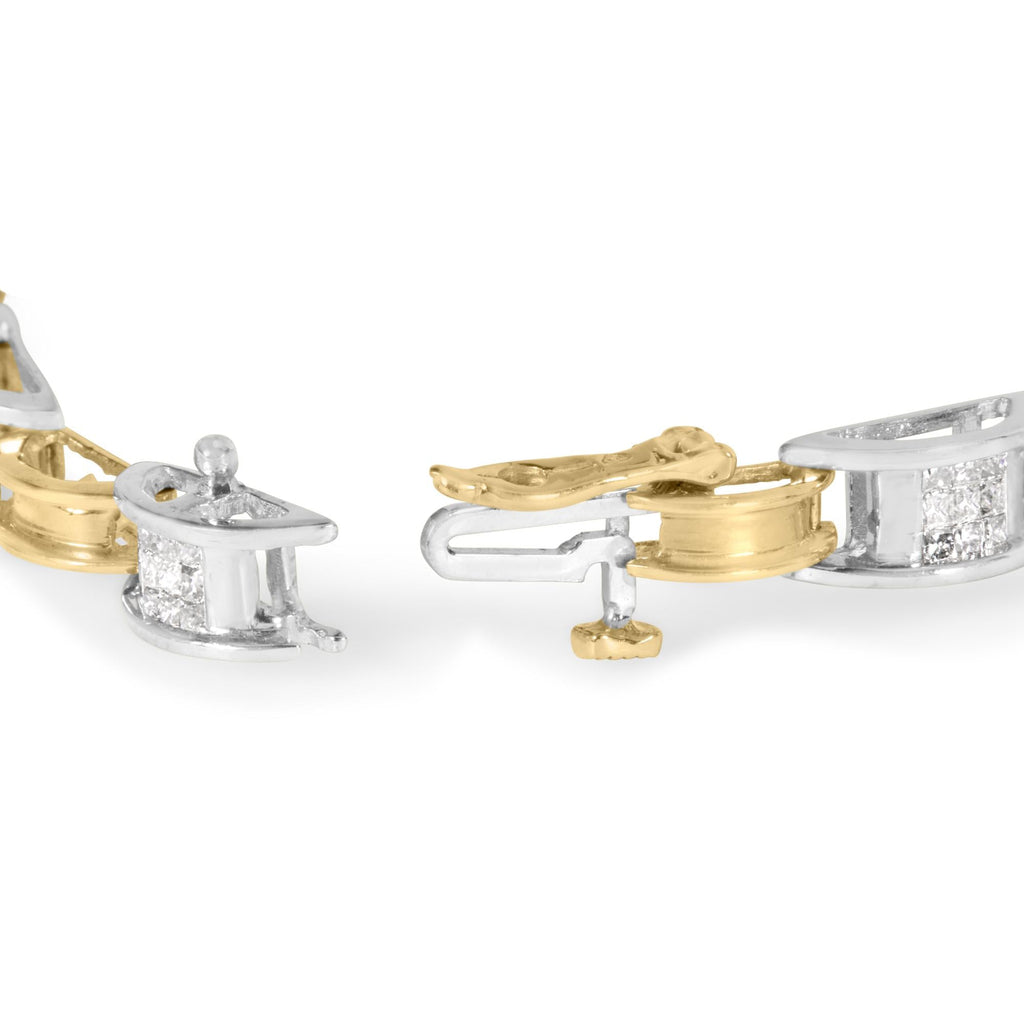 Bracciale a catena con maglie in oro bicolore 14K e diamanti taglio principessa da 1,00 ct, lunghezza 7 pollici (colore HI, purezza SI1-SI2) - Friggin Jewelry