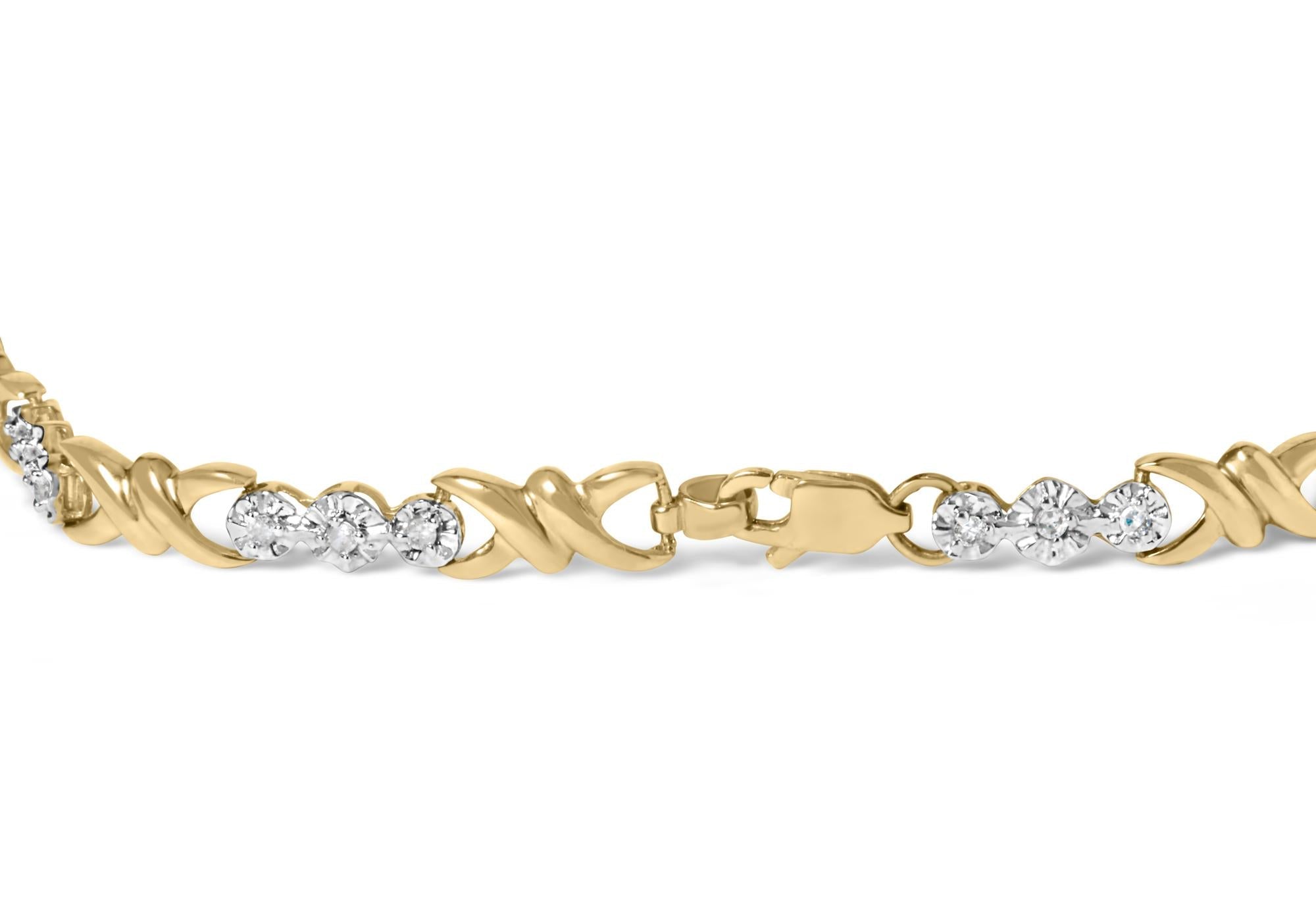 10k Yellow Gold 1/3 Cttw Diamond 3 Stone and X-Link Bracelet (I-J Color, I1-I2 Clarity) - 7.50" Inches - Friggin Jewelry
