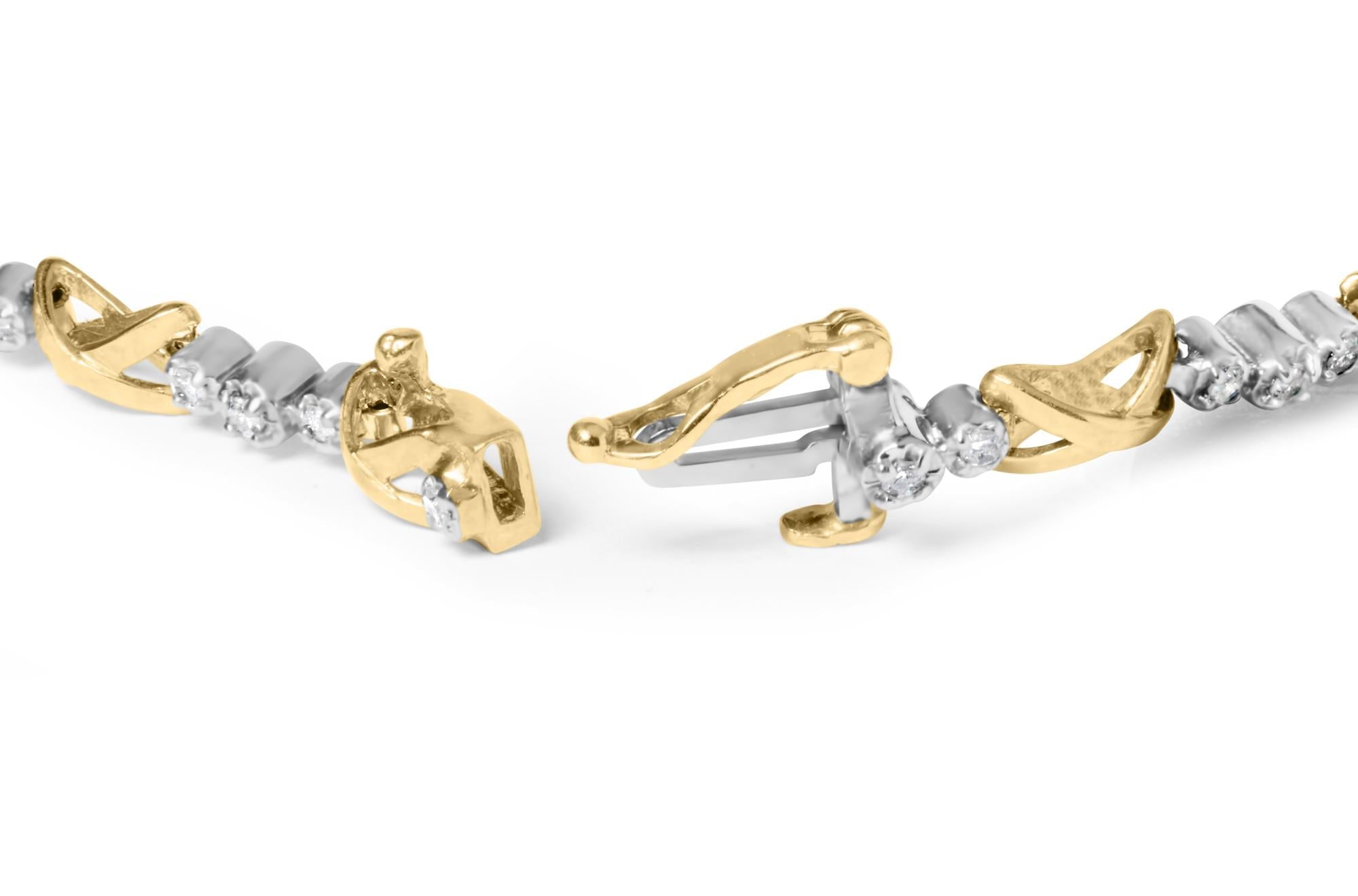 Pulsera de oro bicolor de 10 quilates con diamantes de 1/2 ct y eslabones X de 7" (color IJ, claridad I2-I3) - Friggin Jewelry
