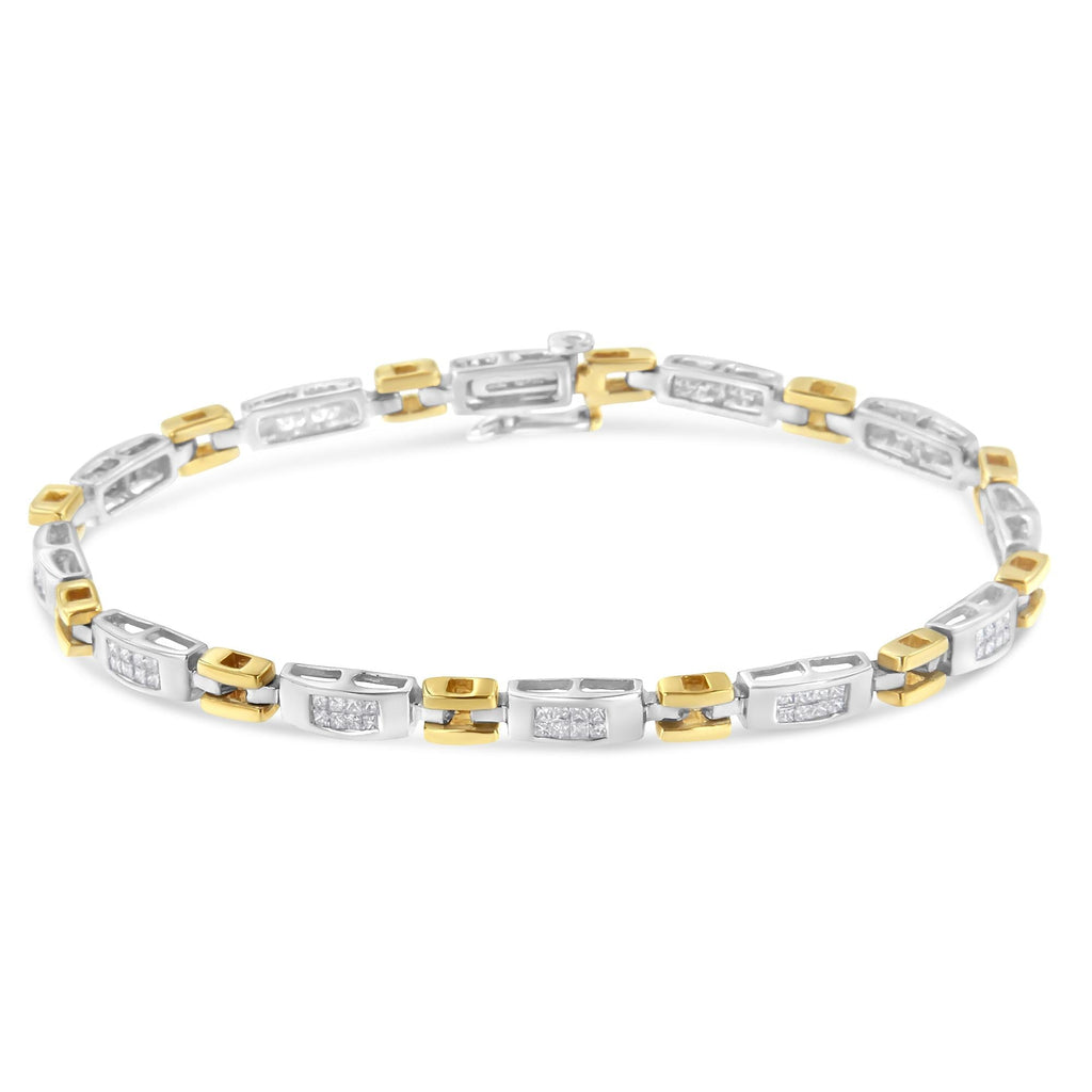 Bracciale Geo Link in oro bicolore 10K con diamanti taglio principessa (1,00 cttw, colore HI, purezza SI1-SI2) - Friggin Jewelry