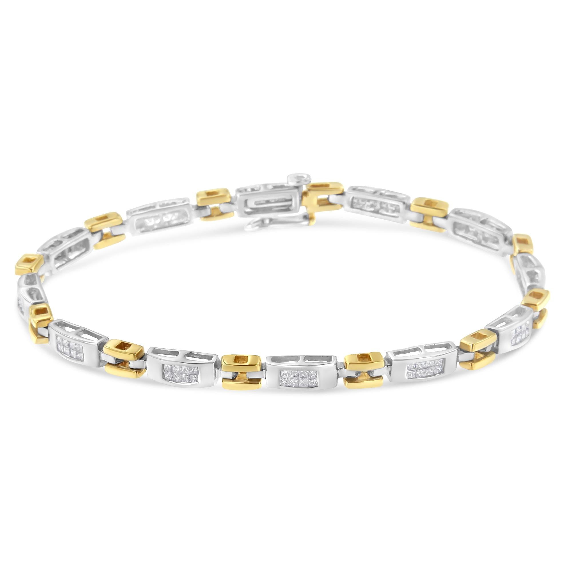 Bracciale Geo Link in oro bicolore 10K con diamanti taglio principessa (1,00 cttw, colore HI, purezza SI1-SI2) - Friggin Jewelry