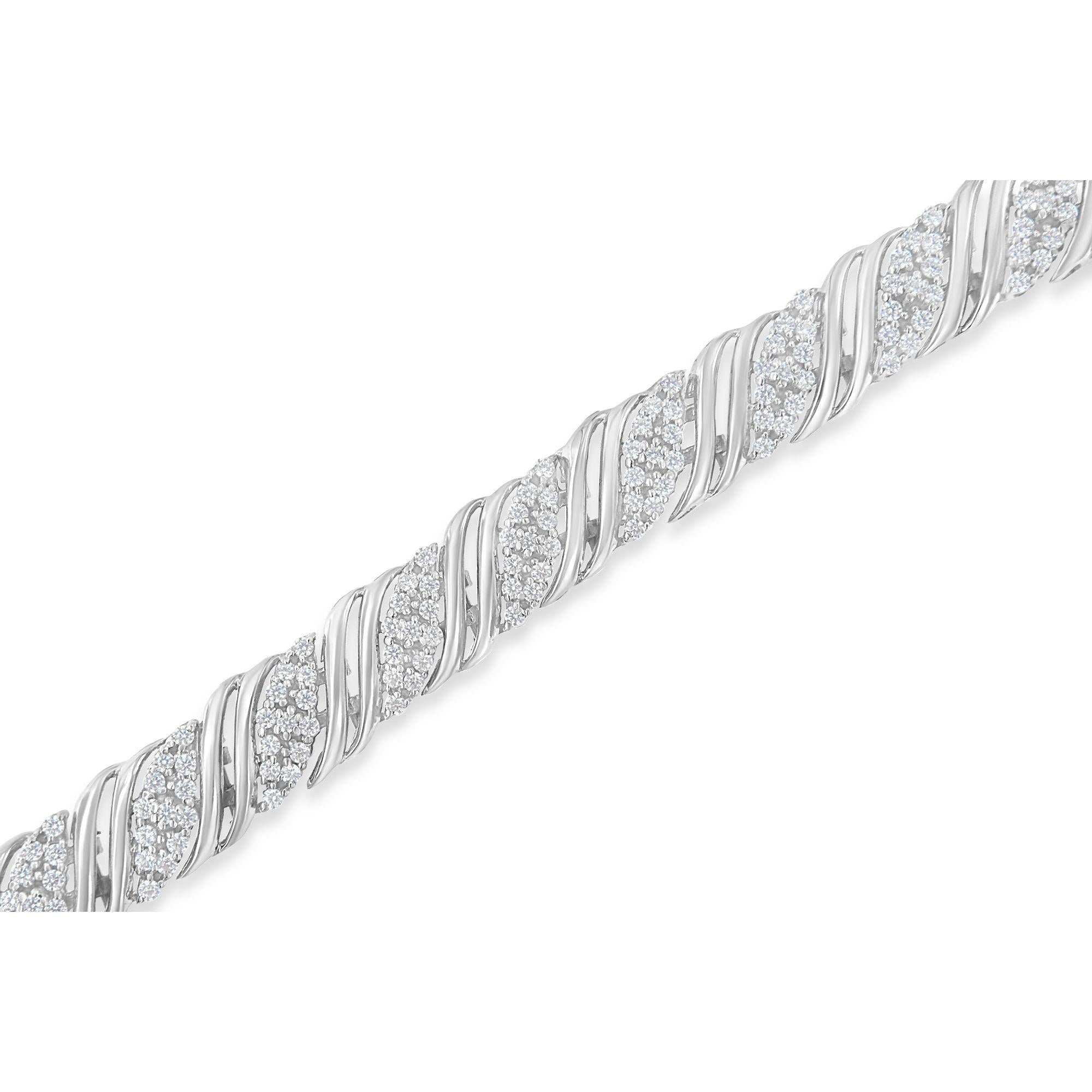 Pulsera de eslabones curvos en forma de S con diamantes de 2,0 ct en plata de ley 925 (color IJ, claridad I3), 18,3 cm - Friggin Jewelry