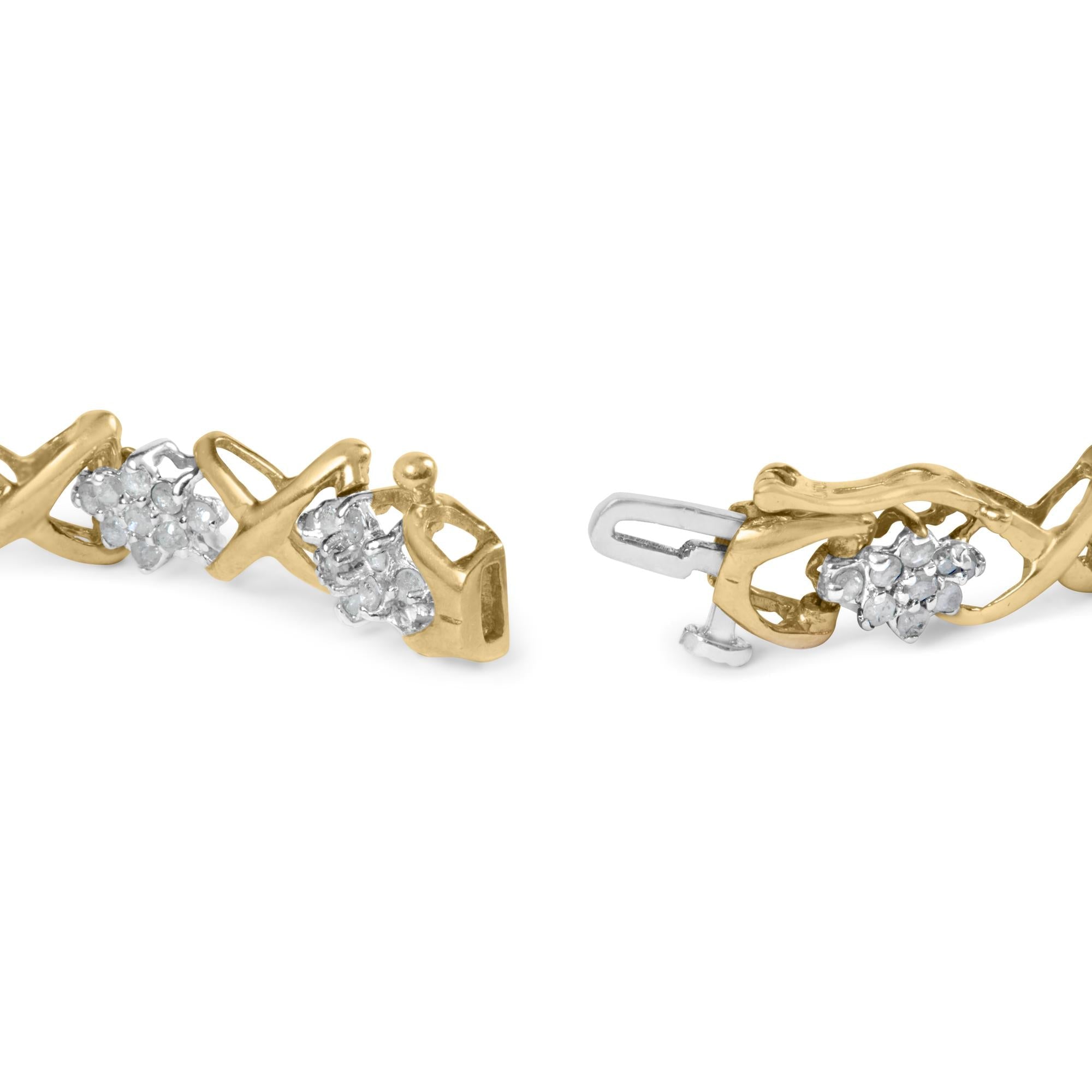 Bracciale in oro giallo 10k con diamanti da 2,00 ct e maglie a "X" alternate (colore IJ, purezza I3) - 7" - Friggin Jewelry
