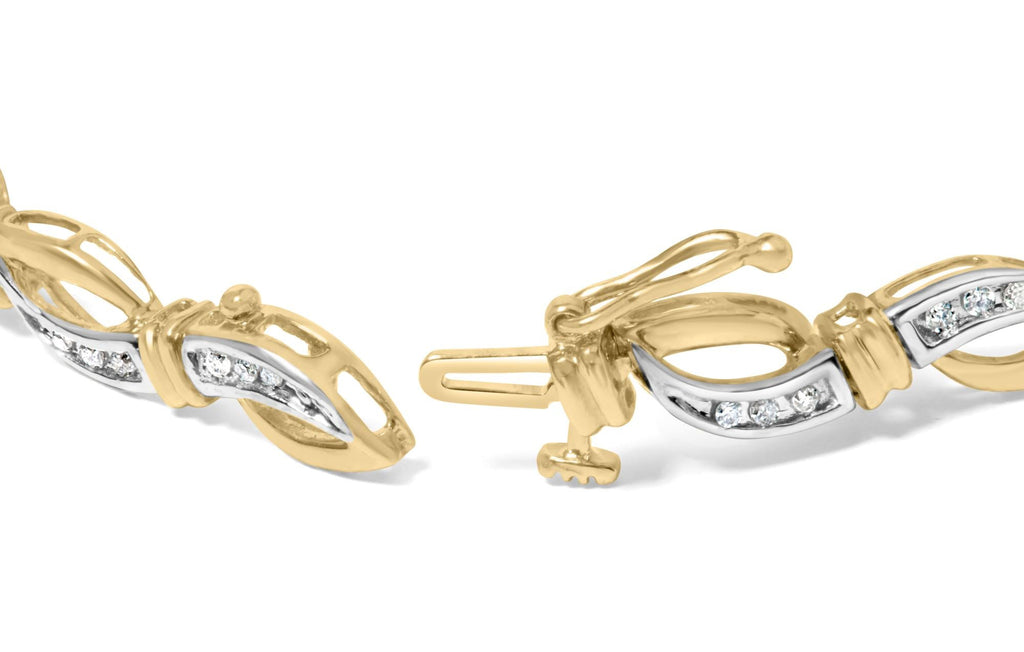 Bracciale tennis da 7" con maglie a infinito in oro giallo e bianco 10K da 1/2 carati con diamanti incastonati a canale (colore HI, purezza I1-I2) - Friggin Jewelry