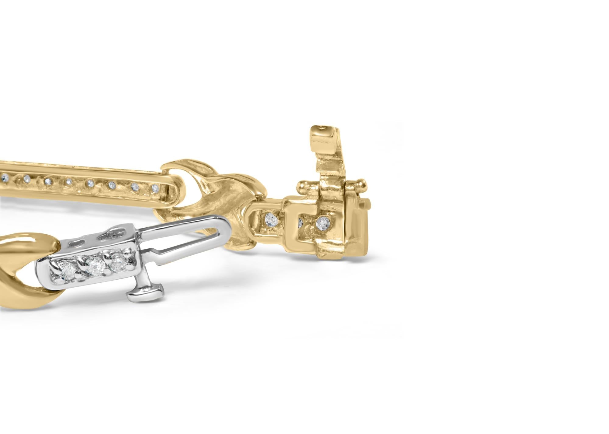 10K Yellow Gold 1.00 Cttw Pave Set Diamond Bar and  X-Link 7" Bracelet (I-J Color, I3 Quality) - Friggin Jewelry