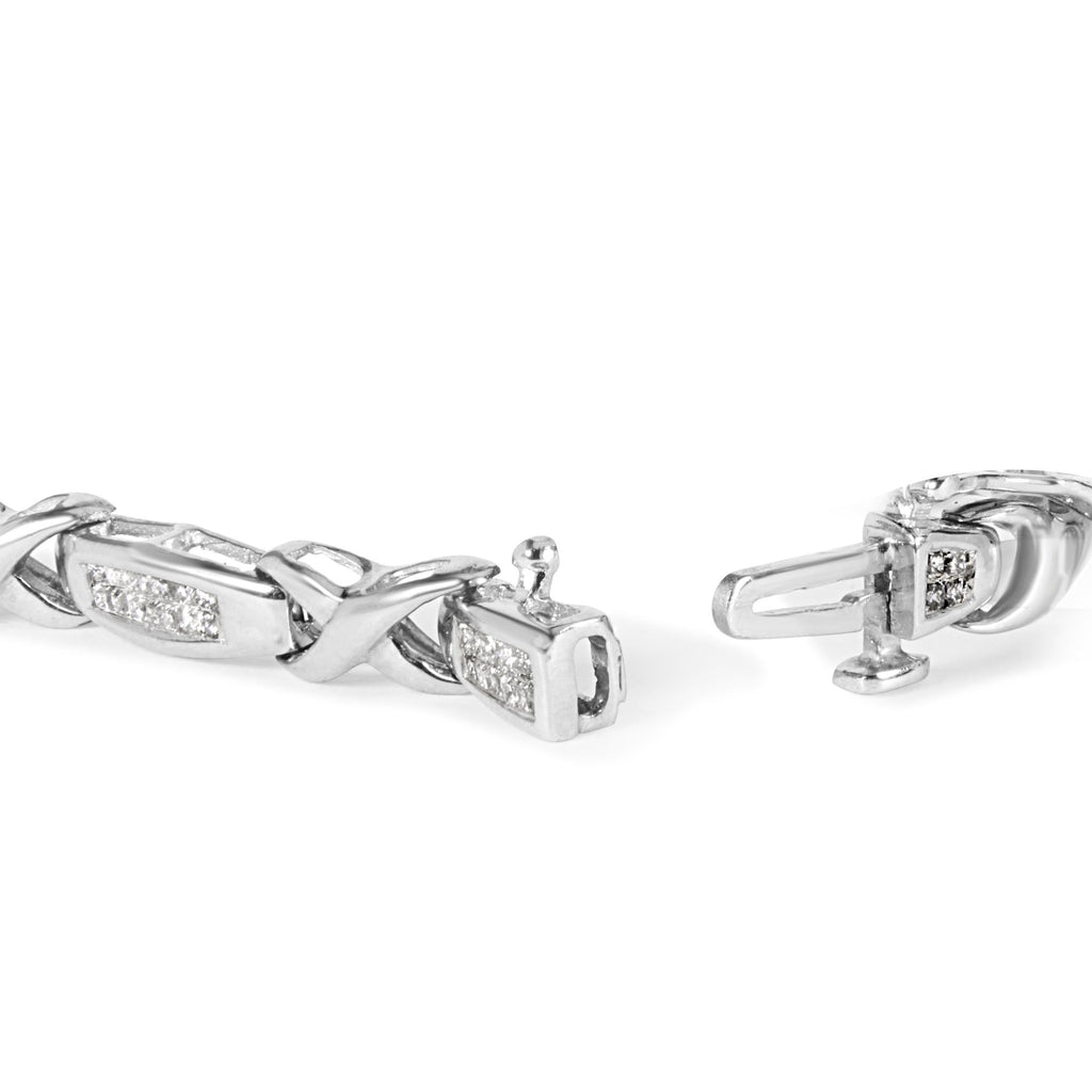 Bracciale tennis in oro bianco 14 carati con diamanti incastonati in modo invisibile da 1,0 ct (colore HI, purezza SI1-SI2) - 7" - Friggin Jewelry
