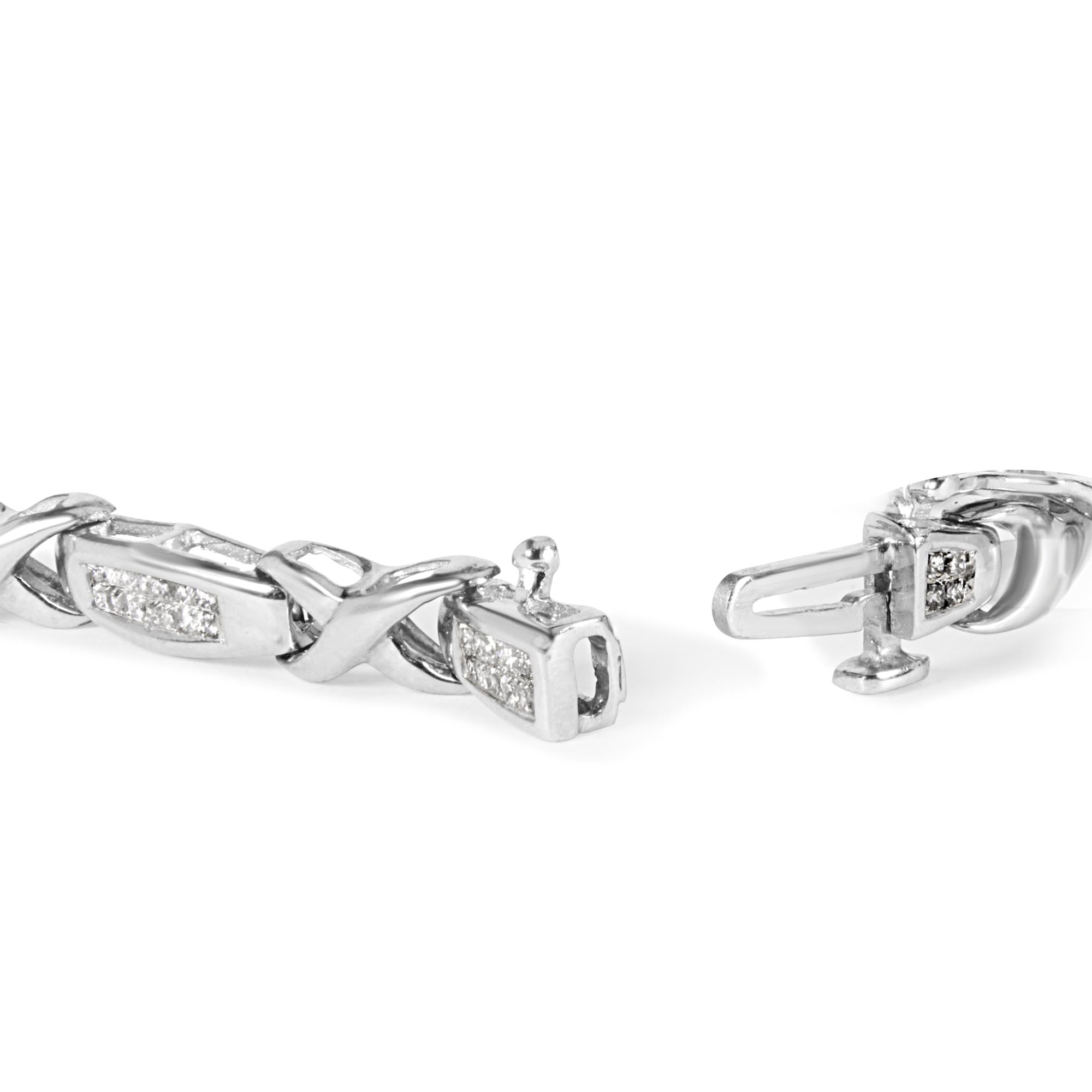 Bracciale tennis in oro bianco 14 carati con diamanti incastonati in modo invisibile da 1,0 ct (colore HI, purezza SI1-SI2) - 7" - Friggin Jewelry
