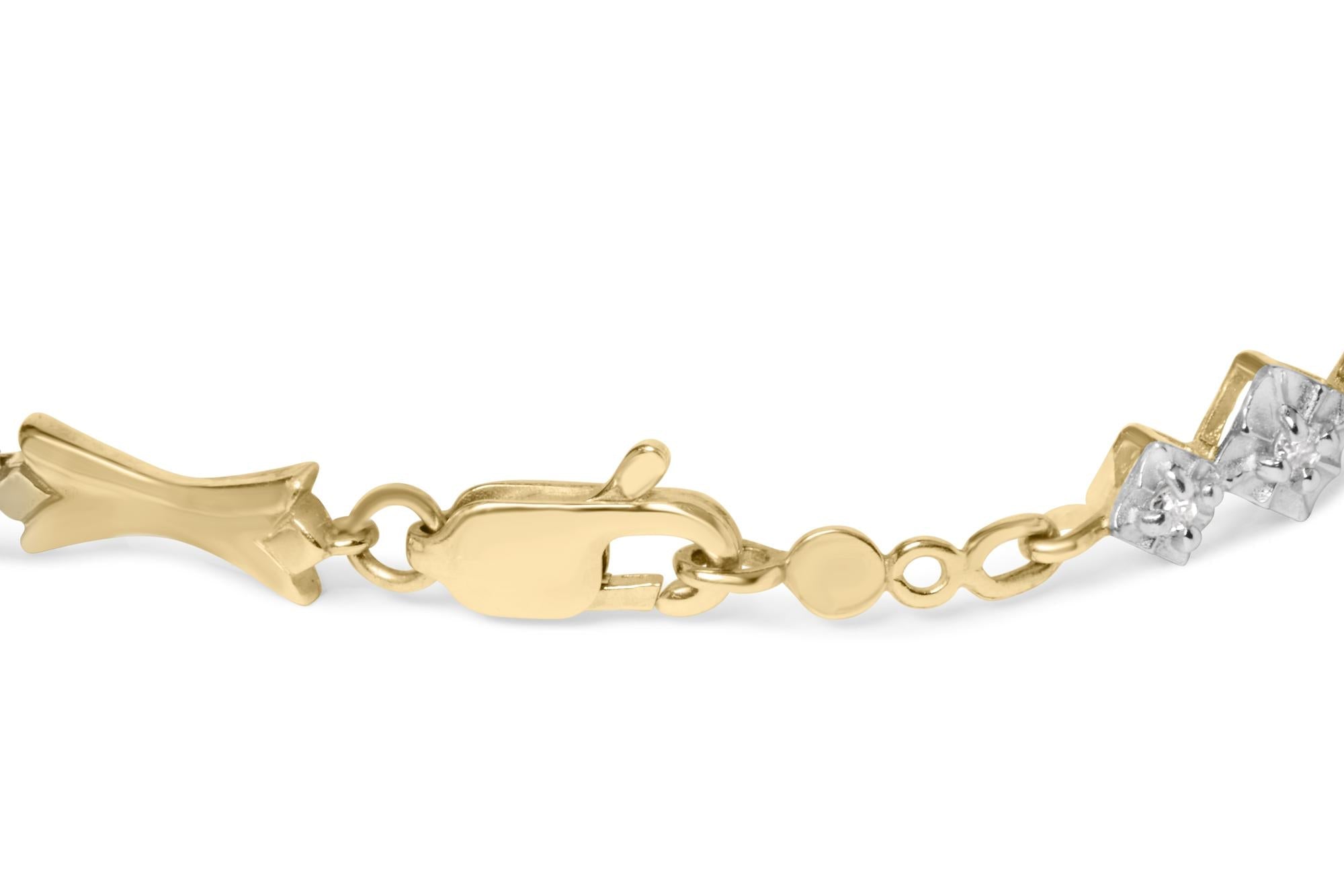 10k Gold 1/3 Cttw Diamond Miracle Set Alternating Bar and Link Bracelet (I-J Color, I1-I2 Clarity) - 7.75" Inches - Friggin Jewelry
