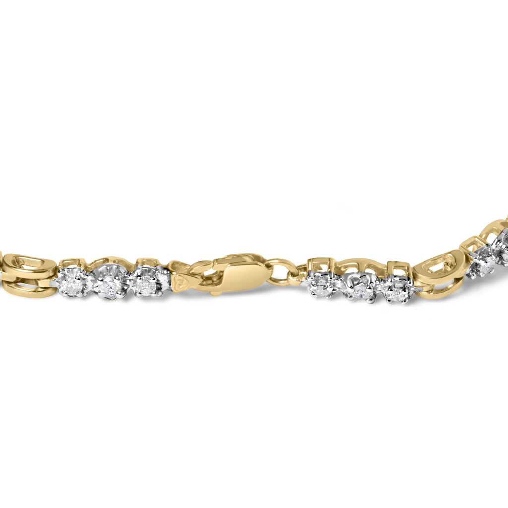 10k Yellow Gold 1.00 Cttw Diamond 3 Stone Link Bracelet (I-J Color, I1-I2 Clarity) -7.25" Inches - Friggin Jewelry Premium