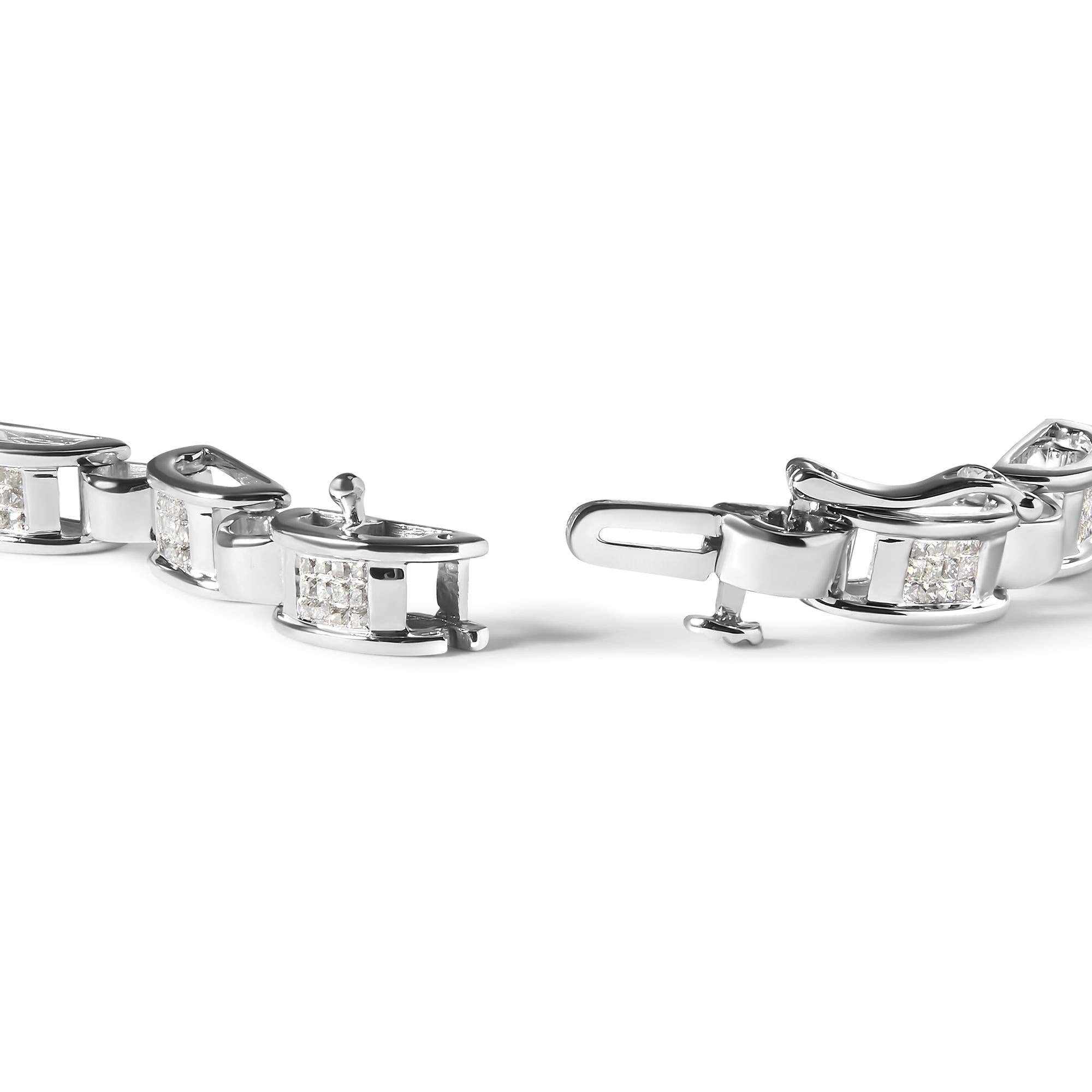 Bracciale a maglie in oro bianco 14 carati con diamanti taglio principessa da 1,00 ct (colore IJ, purezza I1-I2) - Misura 7,25 - Friggin Jewelry