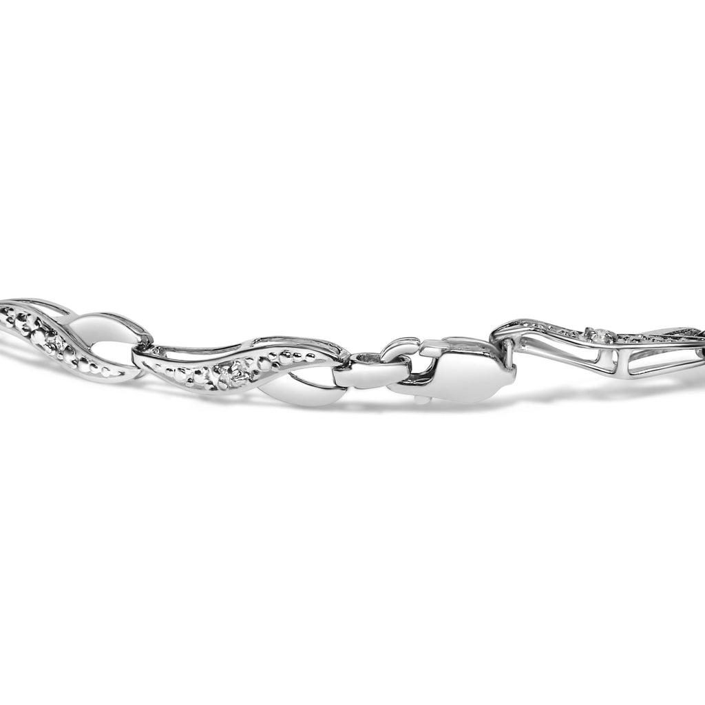 Pulsera de oro blanco de 10 k con eslabones en espiral y detalles de diamantes (color HI, claridad I3) - 19 cm - Friggin Jewelry