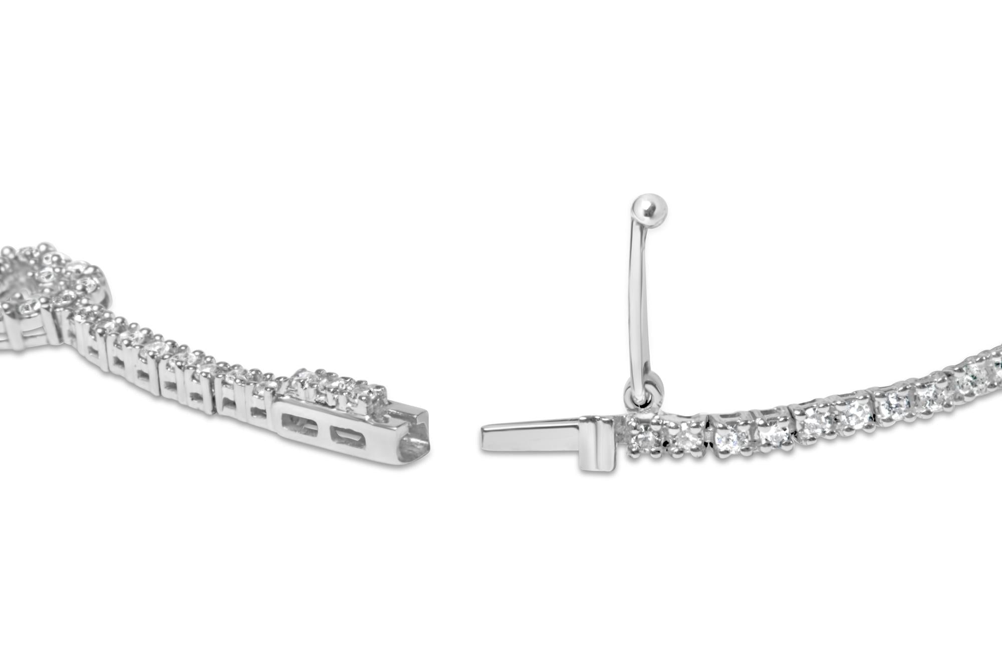 14K White Gold 1 1/2 Cttw Diamond Heart Station Strand Bracelet (H-I Color, I1-I2 Clarity) - 7.5 Inches - Friggin Jewelry Premium