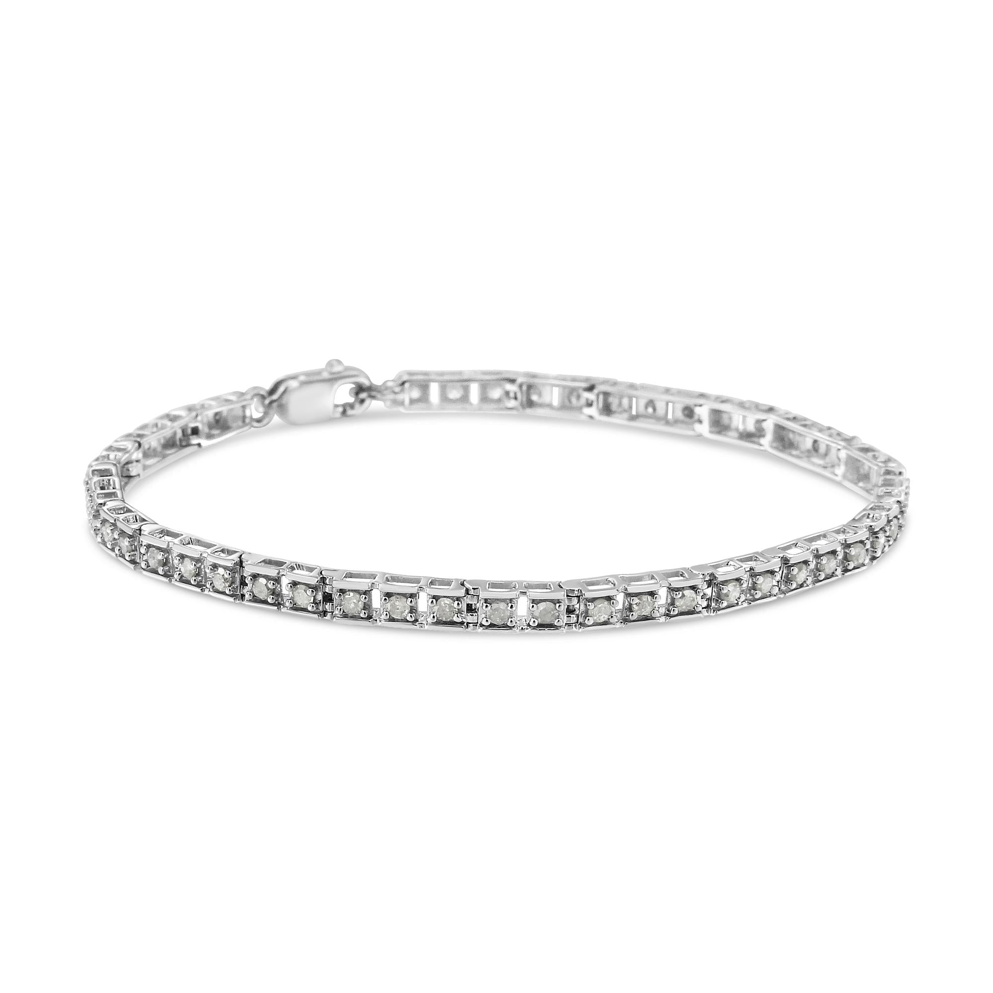 .925 Sterling Silver 1.0 Cttw Diamond Square Hybrid Link 7" Tennis Bracelet (I-J Color, I2-I3 Clarity) - Friggin Jewelry