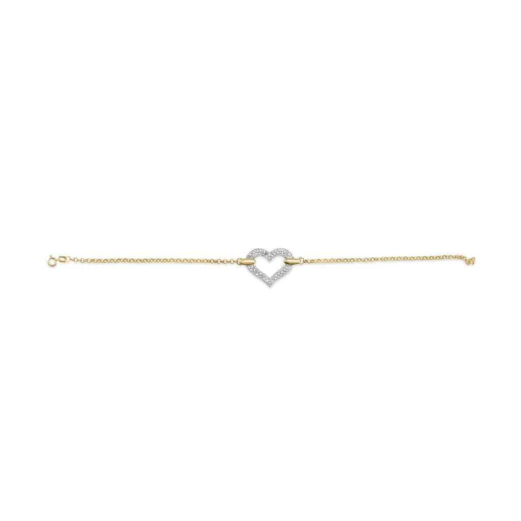 10K Two Tone Gold 1/4 Cttw Diamond Encrusted Heart Charm 7" Bracelet (H-I Color, I1-I2 Clarity) - Friggin Jewelry