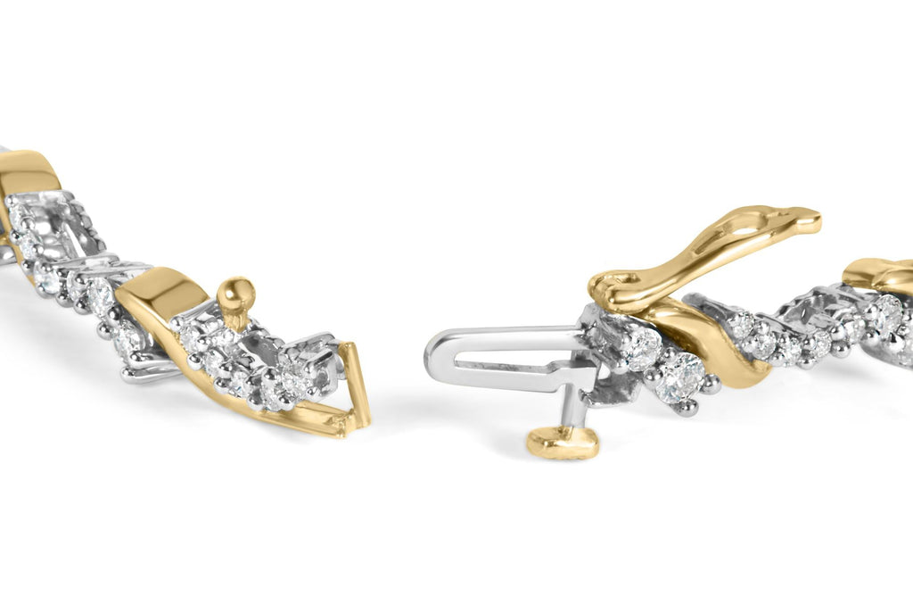 10K Yellow and White Gold 2.00 Cttw Diamond "S" Link 7" Bracelet (H-I Color, I2-I3 Clarity) - Friggin Jewelry