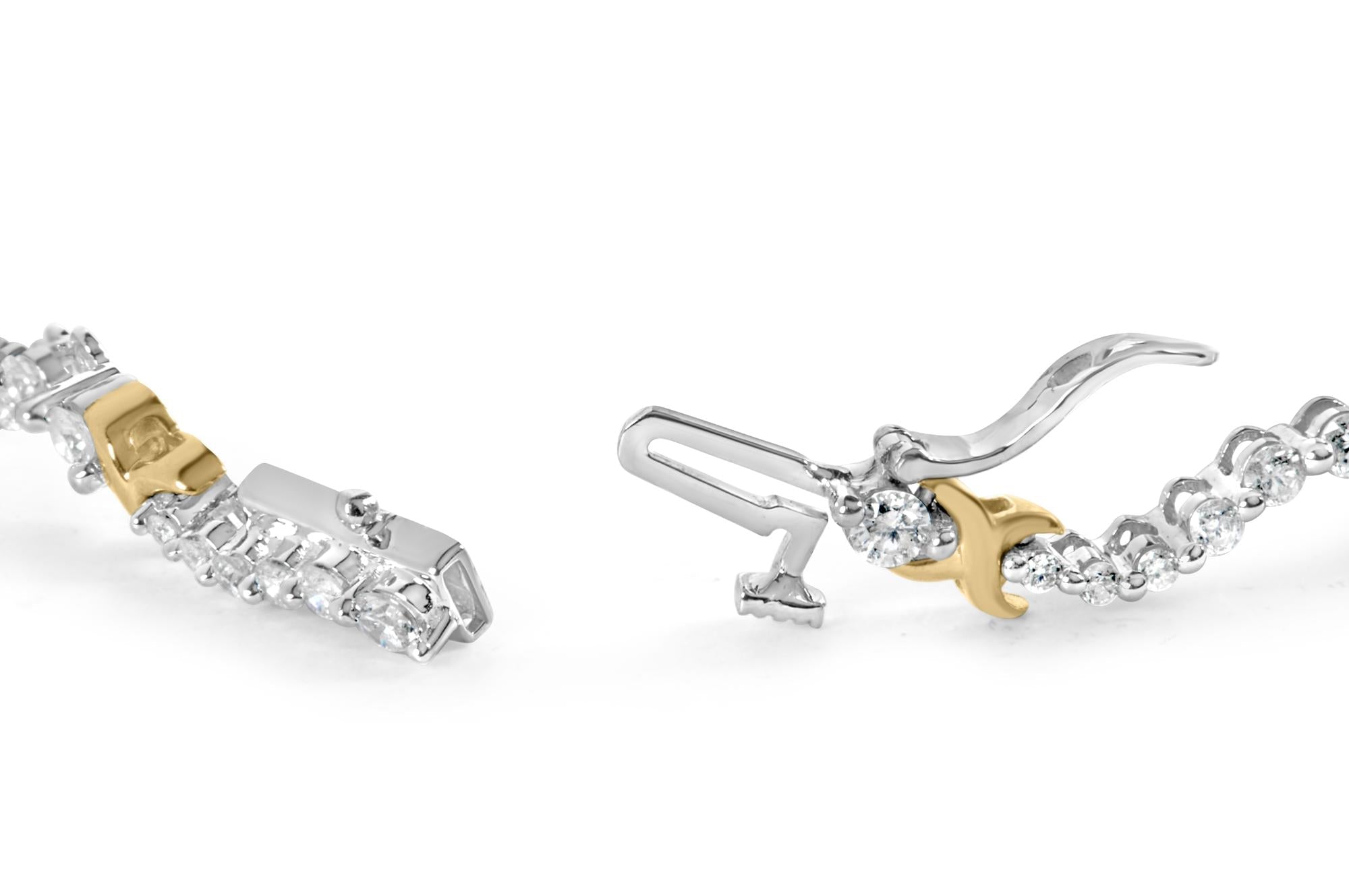 10K Two-Tone 2.00 Cttw Diamond "X" and Wave Link Bracelet (H-I Color, I1-I2 Clarity) - 7" Inches - Friggin Jewelry