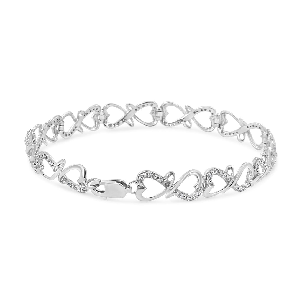 .925 Sterling Silver 1/3 Cttw Round-Cut Diamond Double Heart Infinity Link 7.25" Bracelet (H-I Color, I3 Clarity) - Friggin Jewelry