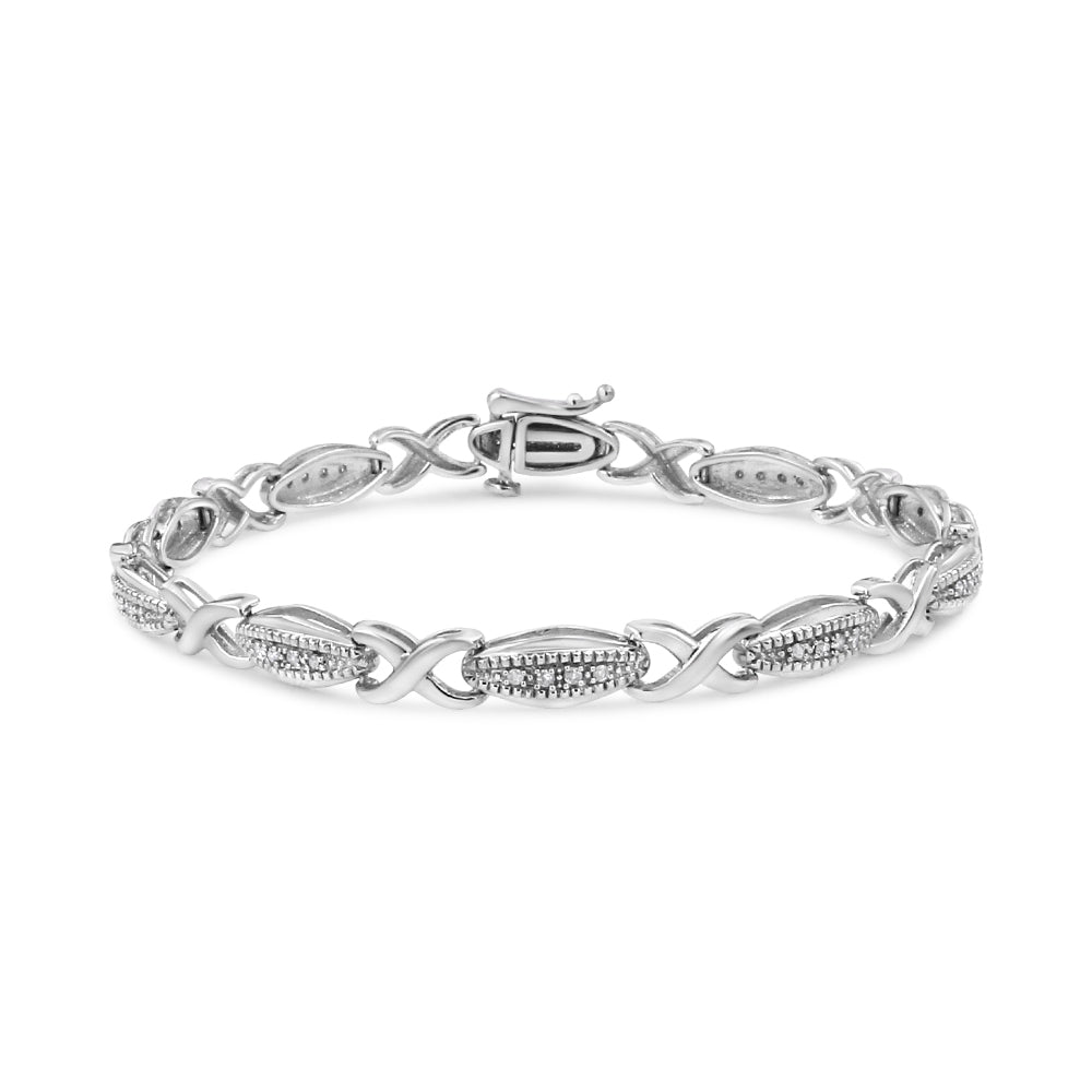 Bracciale in argento sterling 925 con diamanti taglio rotondo da 1/5 carati a maglie "X" - Misura 7,50" (colore IJ, purezza I2-I3) - Friggin Jewelry